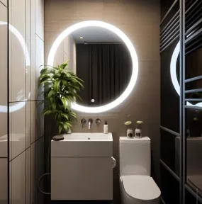 SANIF® Round LED Wall Mirror for Bathroom, Size 24x24 Inches ||Wash Basin Mirror 3 LED Lights (Warm,White,Natural White, Unframed)