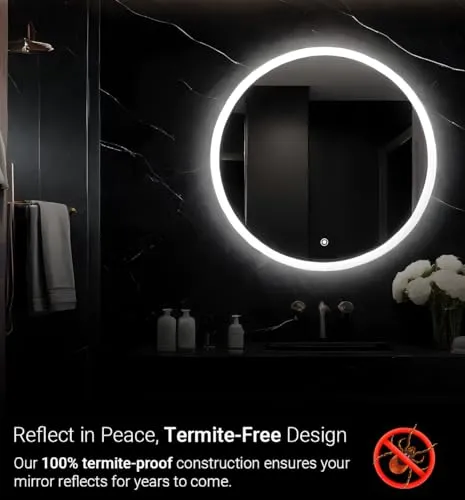 SANIF® Round LED Wall Mirror for Bathroom, Size 24x24 Inches ||Wash Basin Mirror 3 LED Lights (Warm,White,Natural White, Unframed)