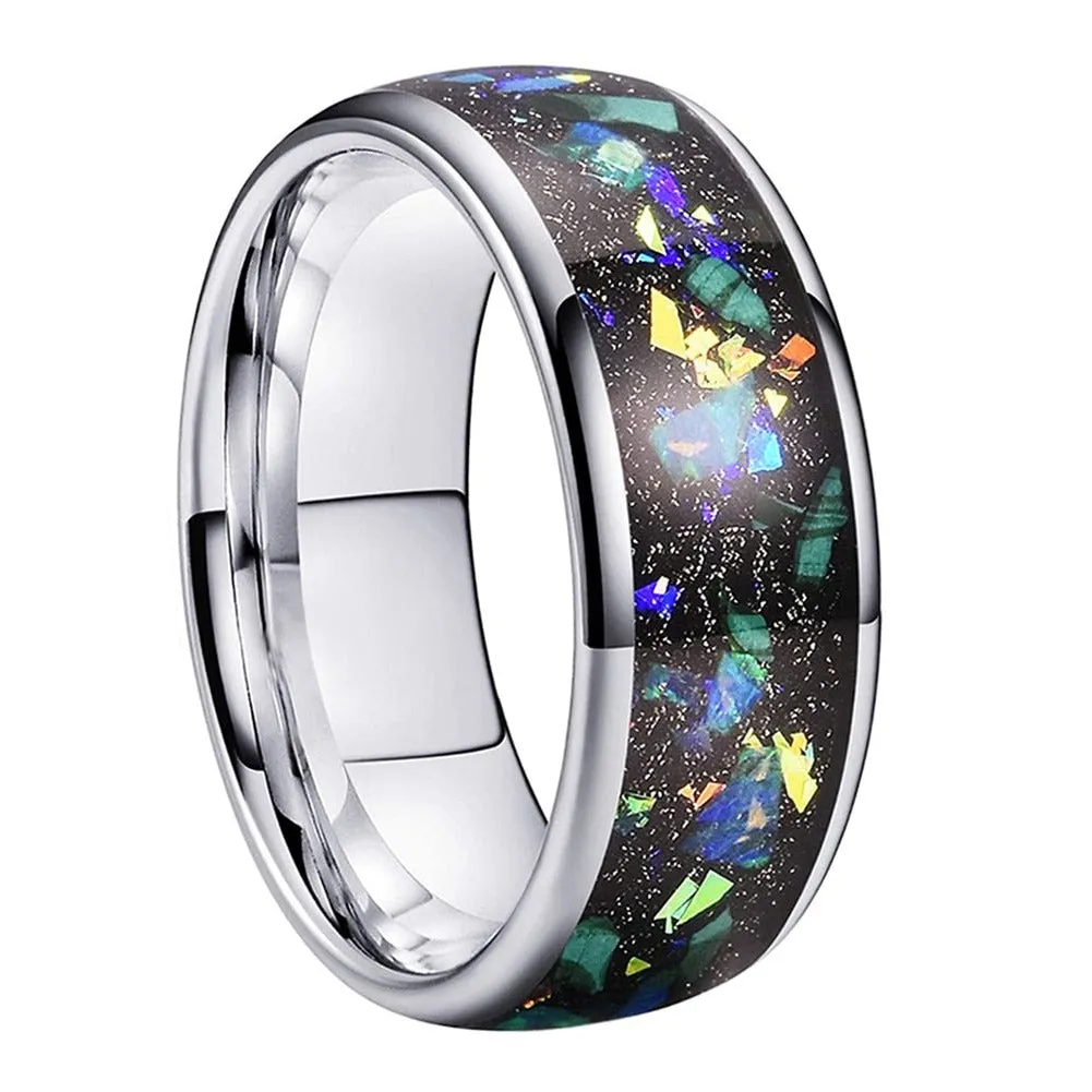 Shard Opal & Silver Tungsten Ring (8mm)
