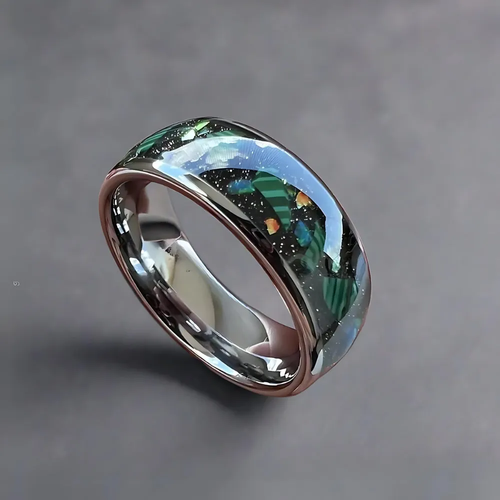Shard Opal & Silver Tungsten Ring (8mm)