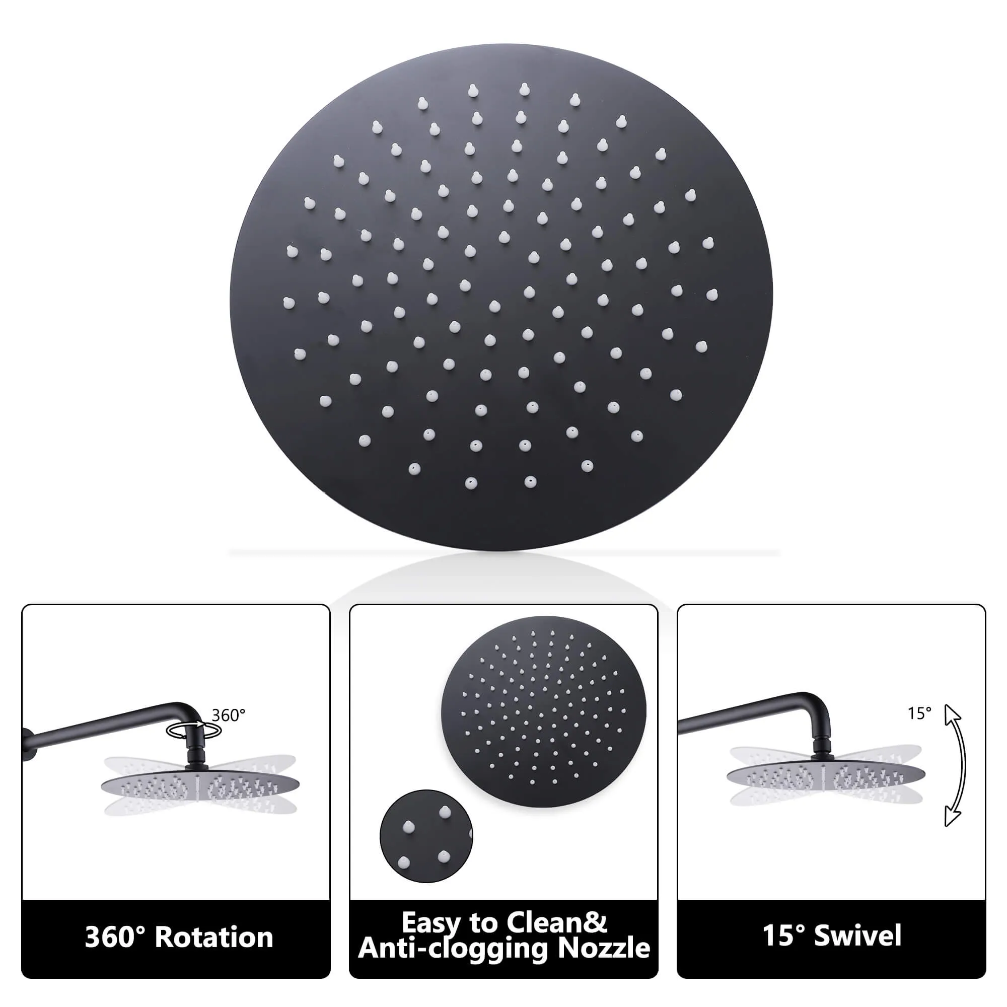 Shower System Matte Black Wall Mount 3-Function Tub Shower Combo Set RB1109