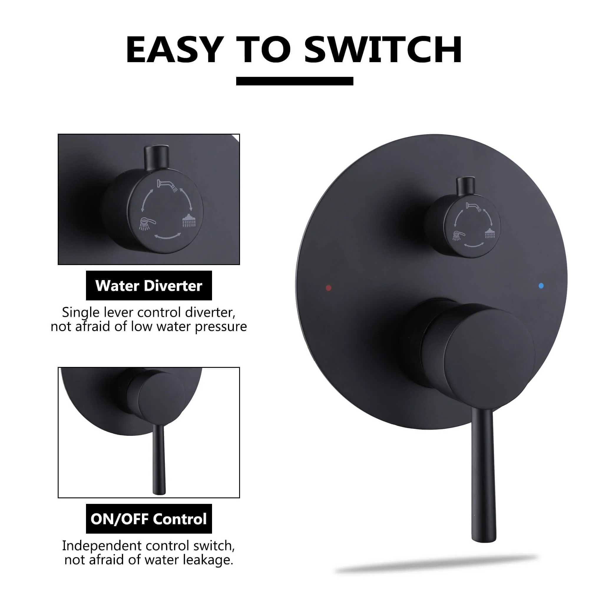 Shower System Matte Black Wall Mount 3-Function Tub Shower Combo Set RB1109