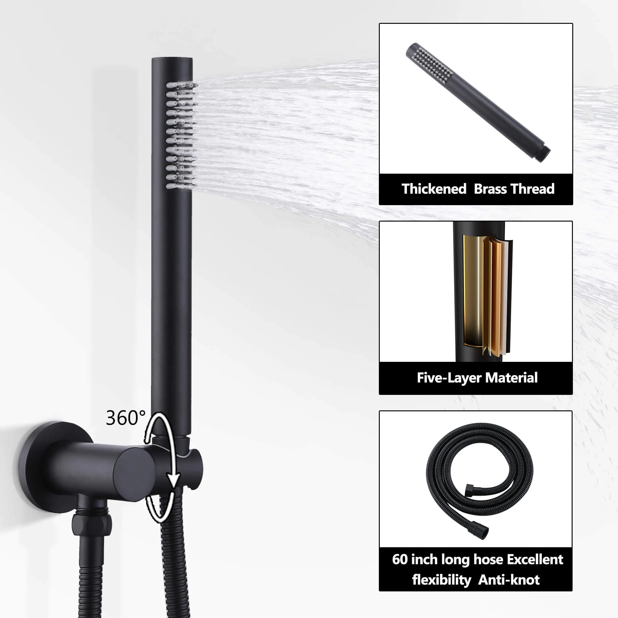 Shower System Matte Black Wall Mount 3-Function Tub Shower Combo Set RB1109