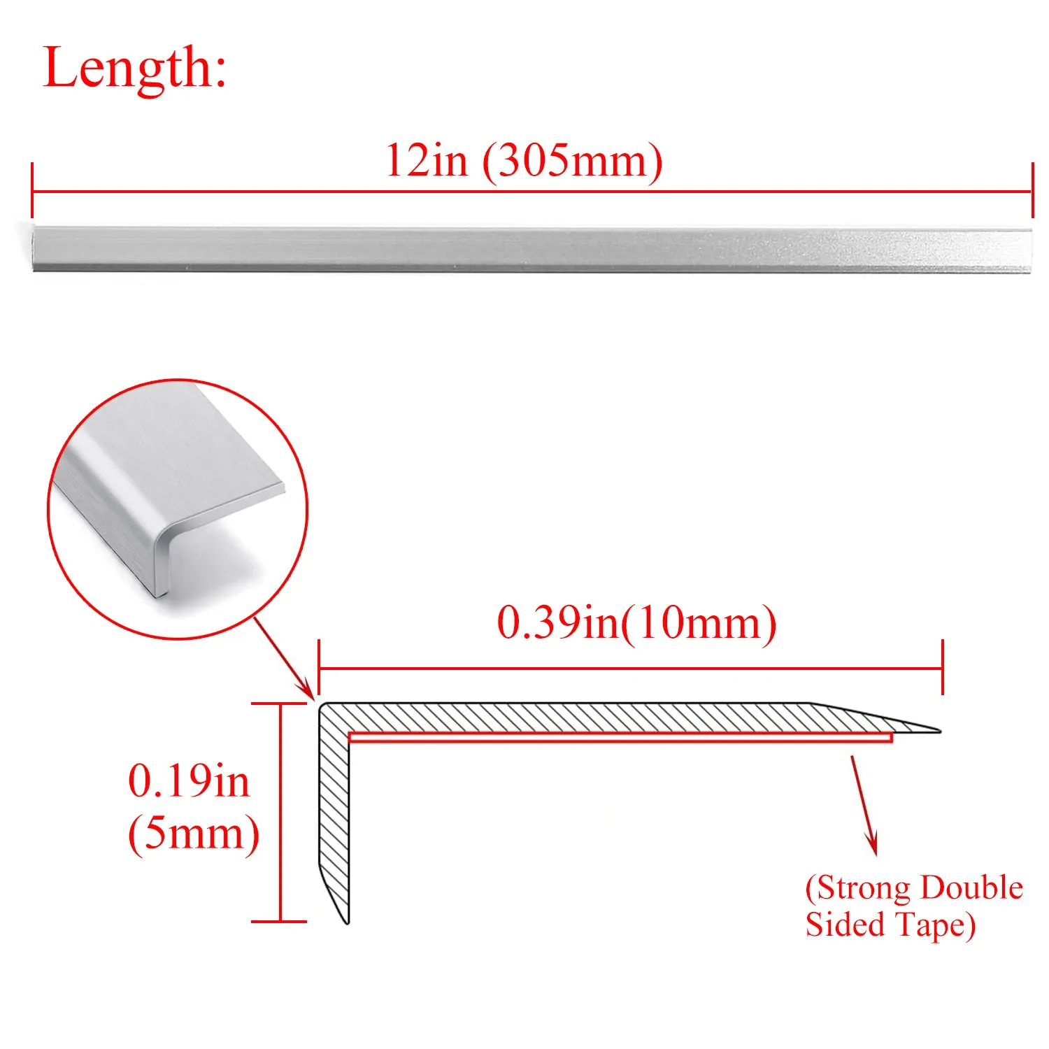 Silver Peel and Stick Aluminum Tile Edge Trim