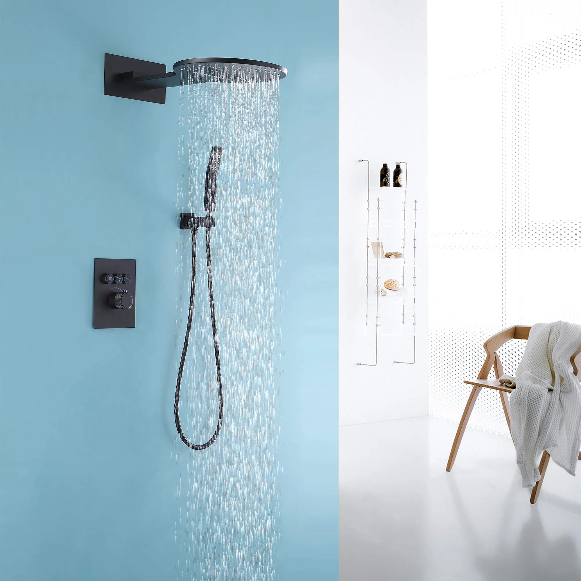 Solid Brass Wall Mount Thermostatic Shower System Matte Black AD0001MB
