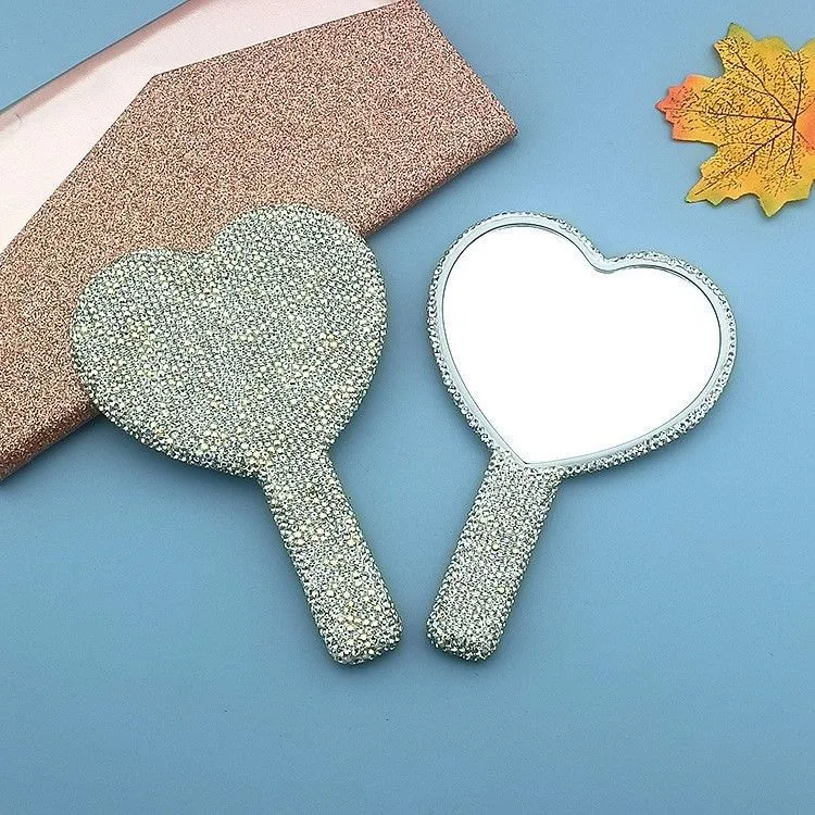 Sparkle Diamond Heart Shaped Mirror Crystal Mirrors Home Bedroom Desktop Make Up Mirror Cosmetic Mirror Single-sided Mirror