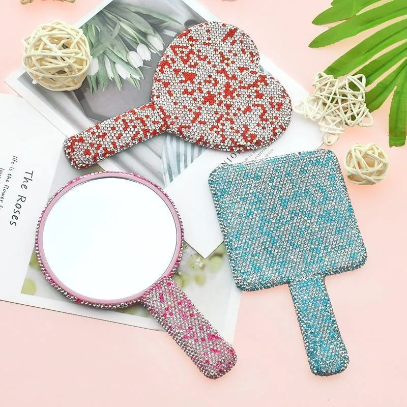 Sparkle Diamond Heart Shaped Mirror Crystal Mirrors Home Bedroom Desktop Make Up Mirror Cosmetic Mirror Single-sided Mirror