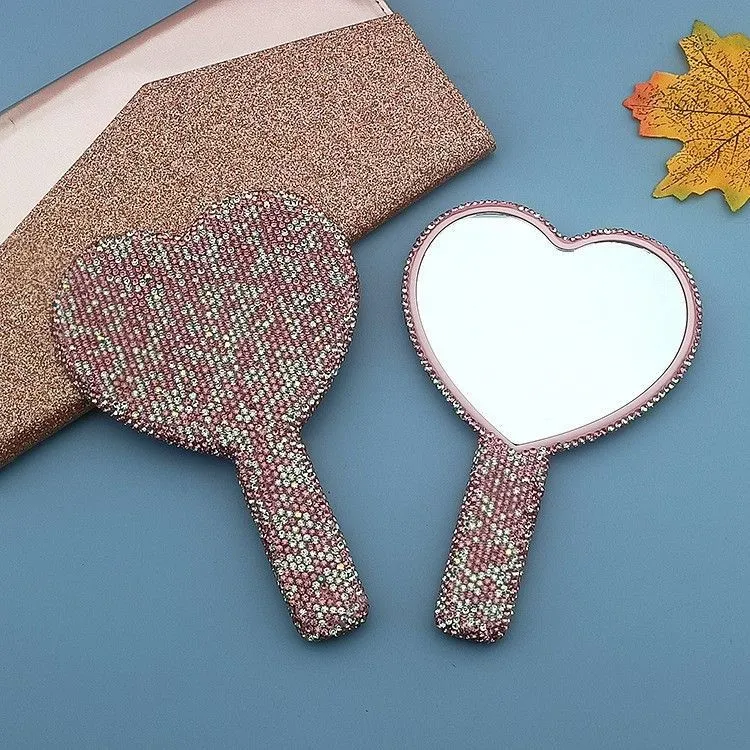 Sparkle Diamond Heart Shaped Mirror Crystal Mirrors Home Bedroom Desktop Make Up Mirror Cosmetic Mirror Single-sided Mirror