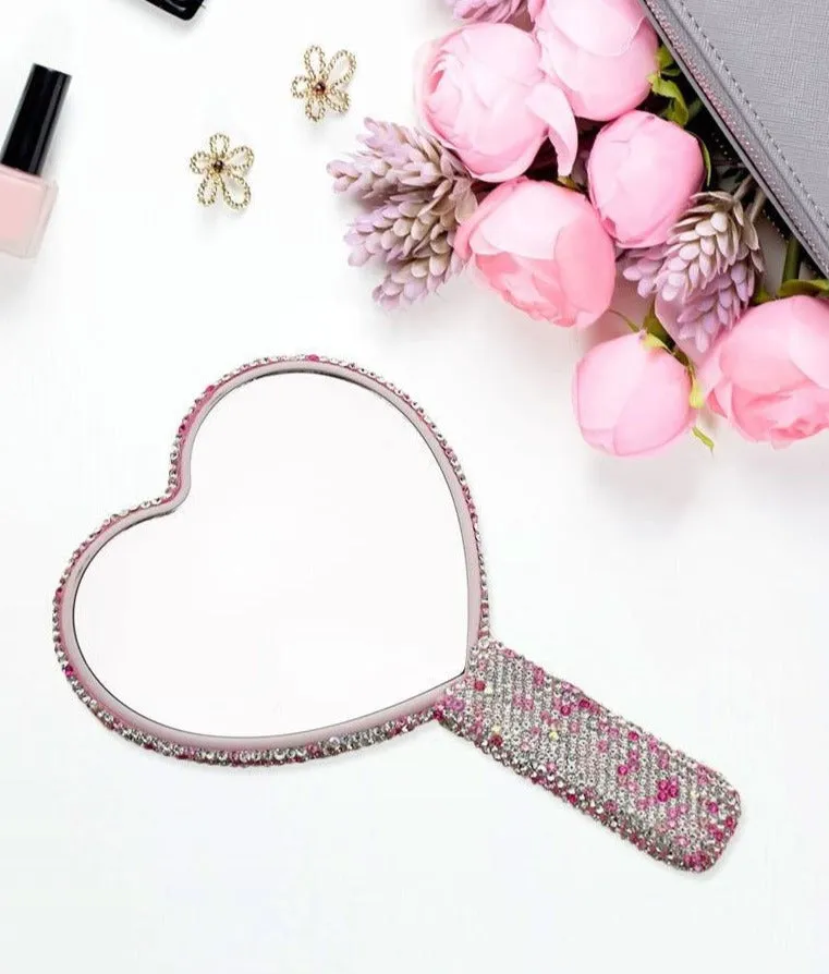 Sparkle Diamond Heart Shaped Mirror Crystal Mirrors Home Bedroom Desktop Make Up Mirror Cosmetic Mirror Single-sided Mirror