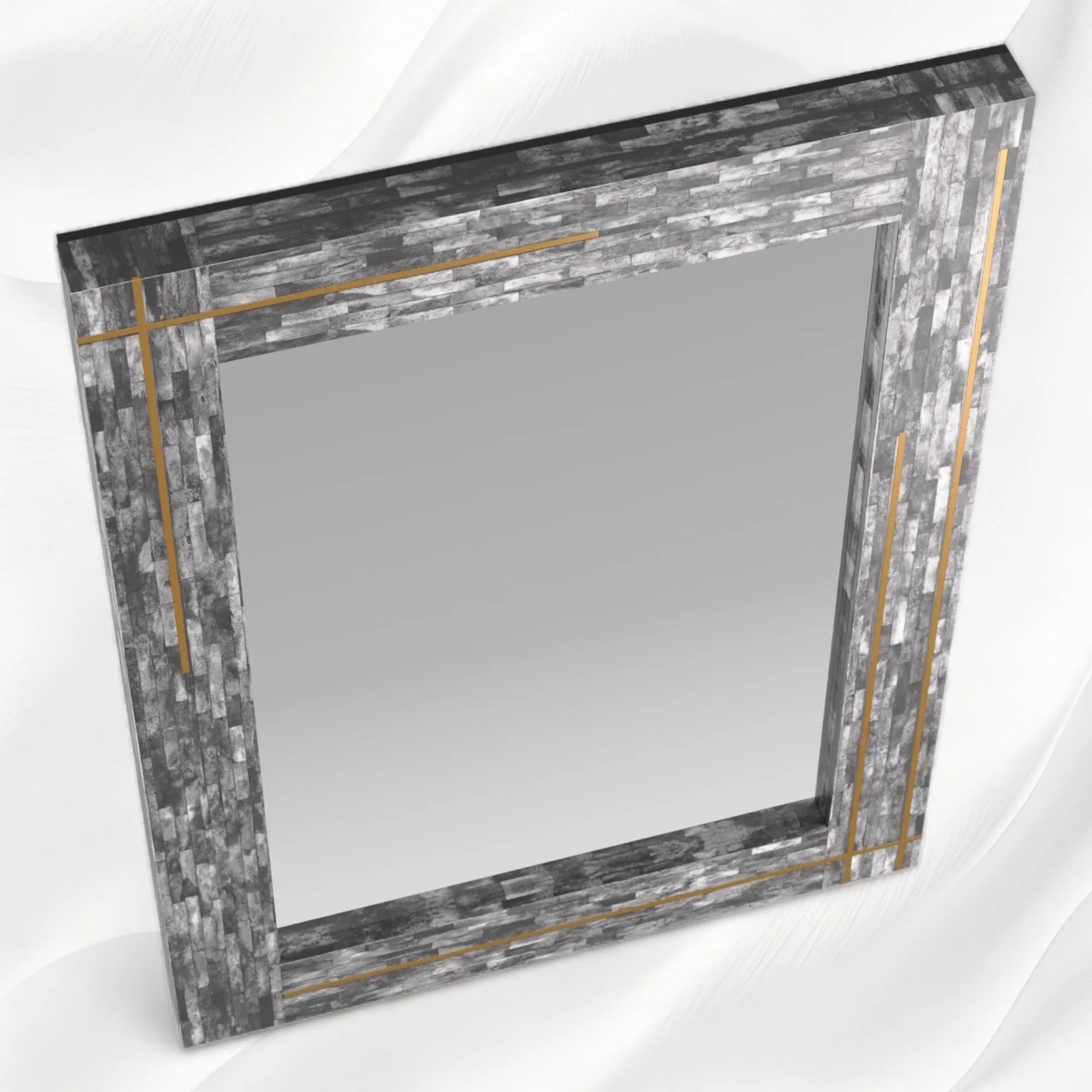 Stella Colored Bone and Brass Inlay Mirror Grey