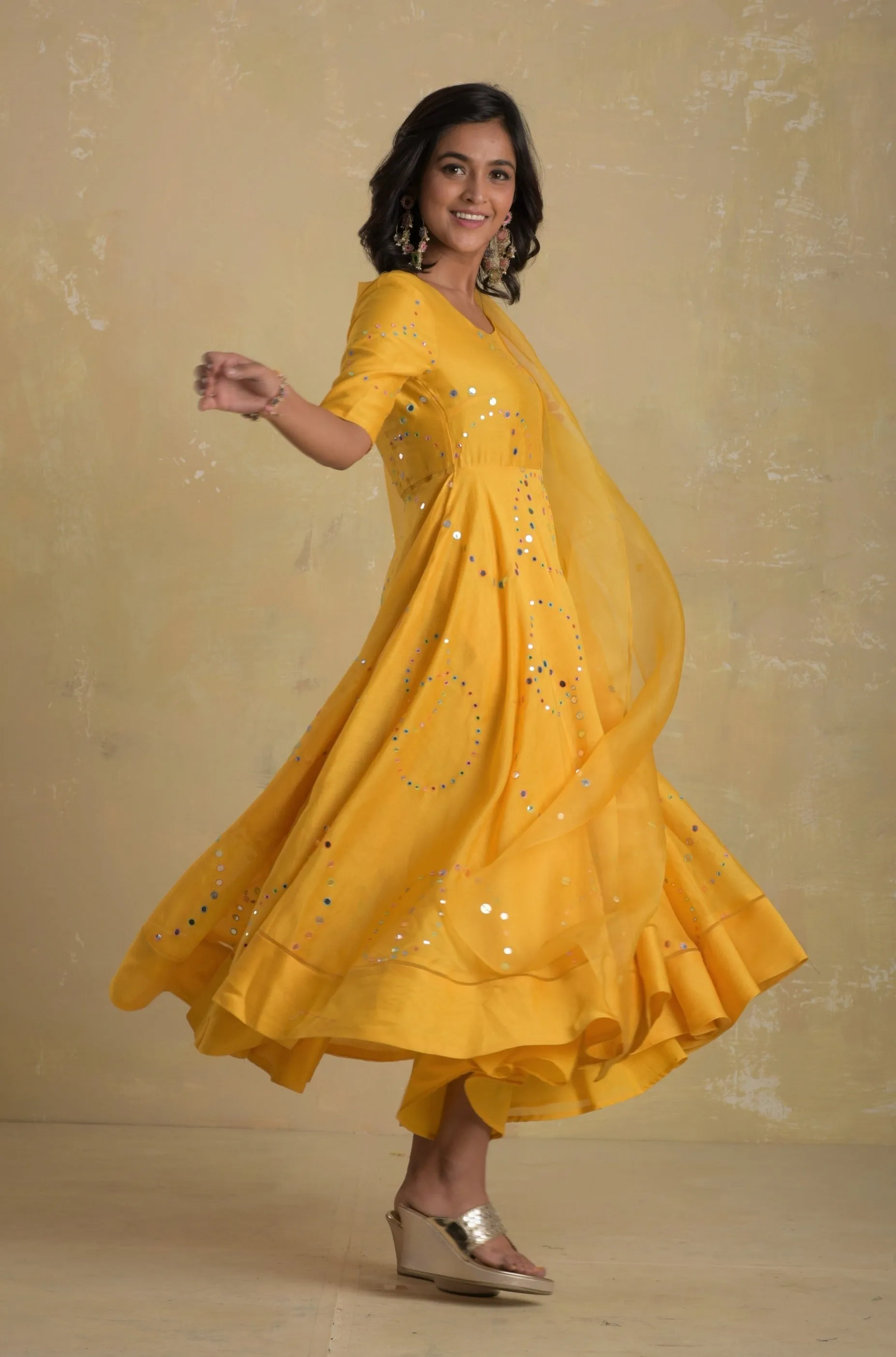 Sunflower Yellow Flared Anarkali - Set of 3 | RTS