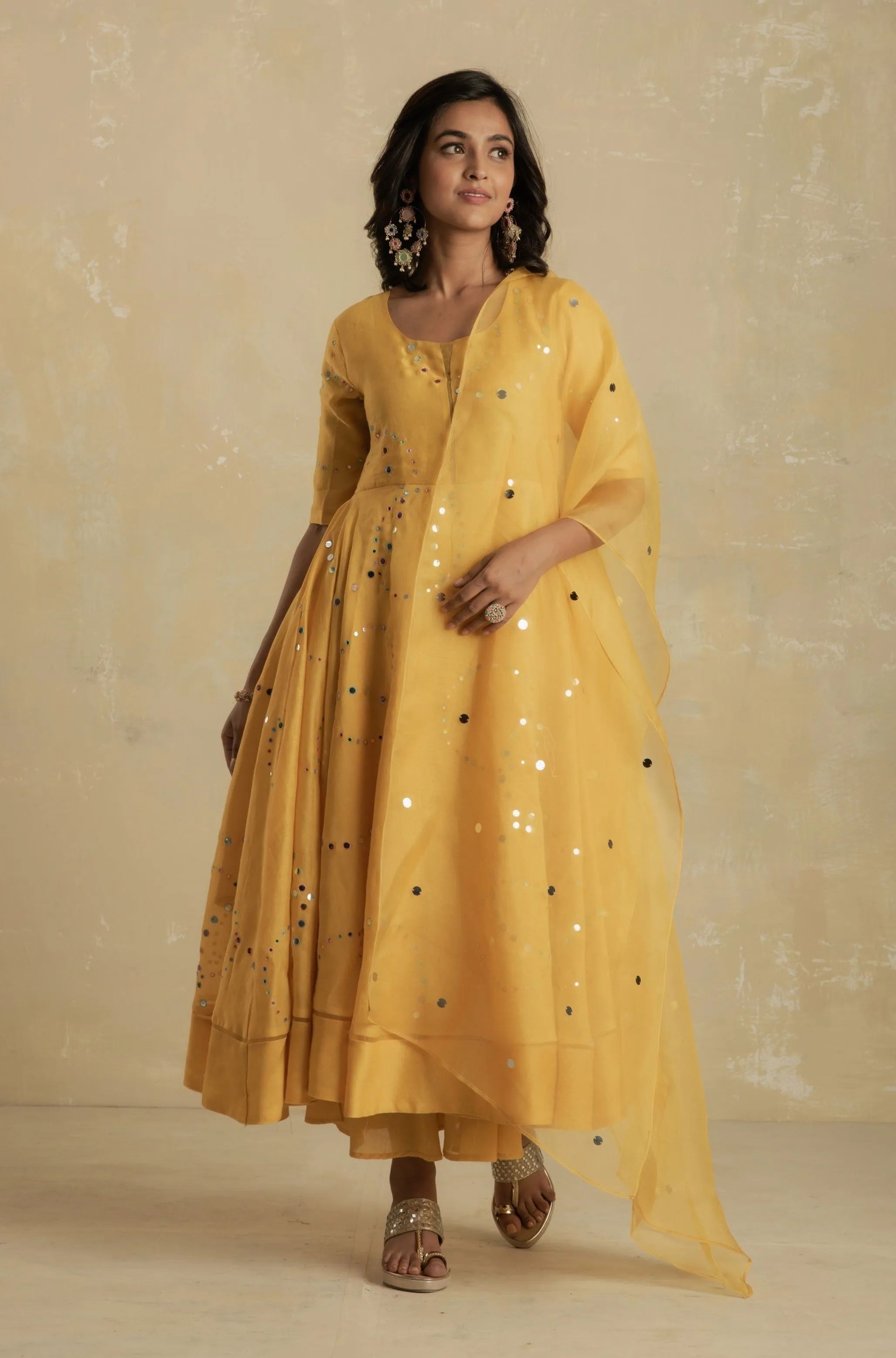Sunflower Yellow Flared Anarkali - Set of 3 | RTS