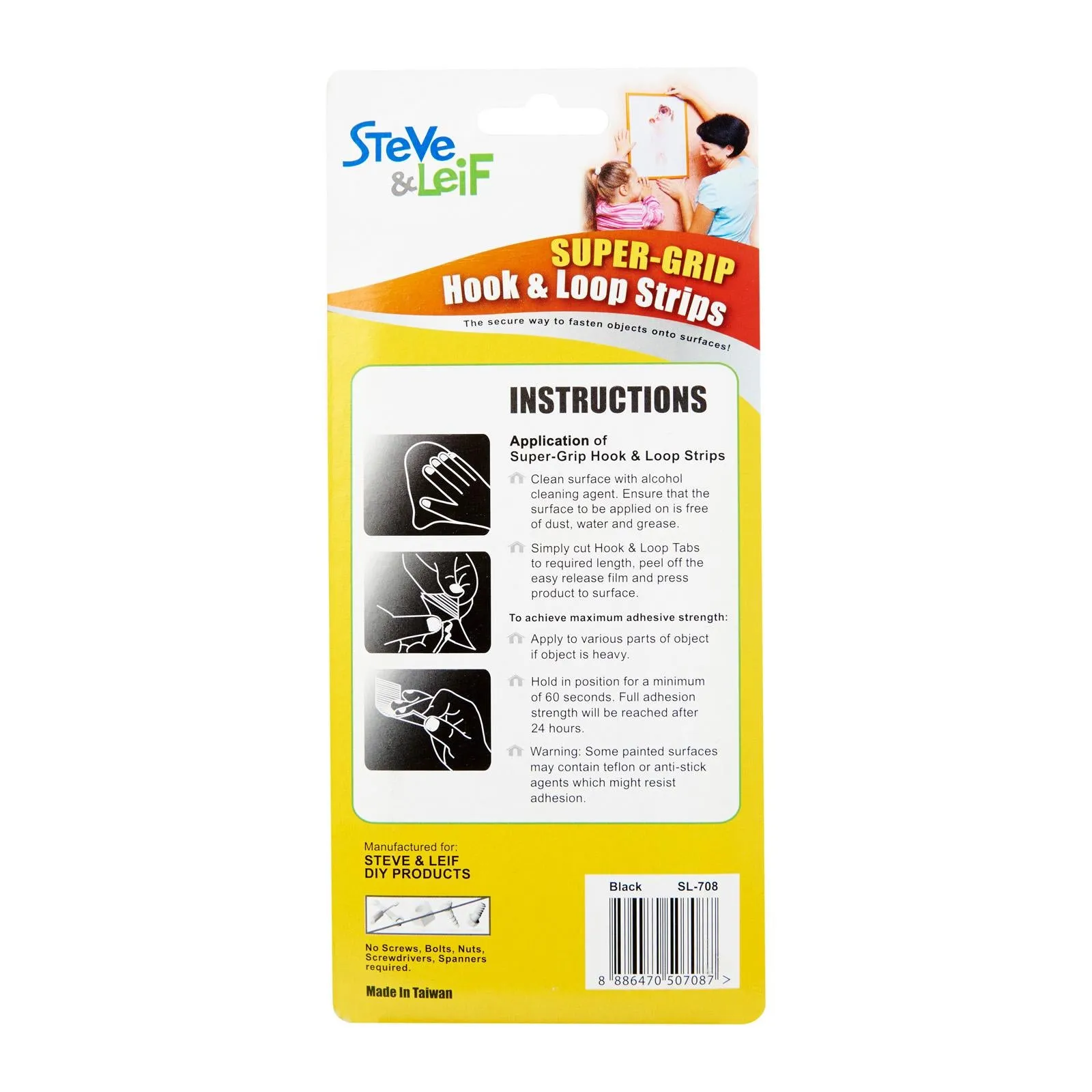 Super Grip Black Hook And Loop Strips (4 Sets)