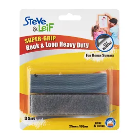 SuperGrip Grey Heavy Duty Hook and Loop Strips (3 Sets)