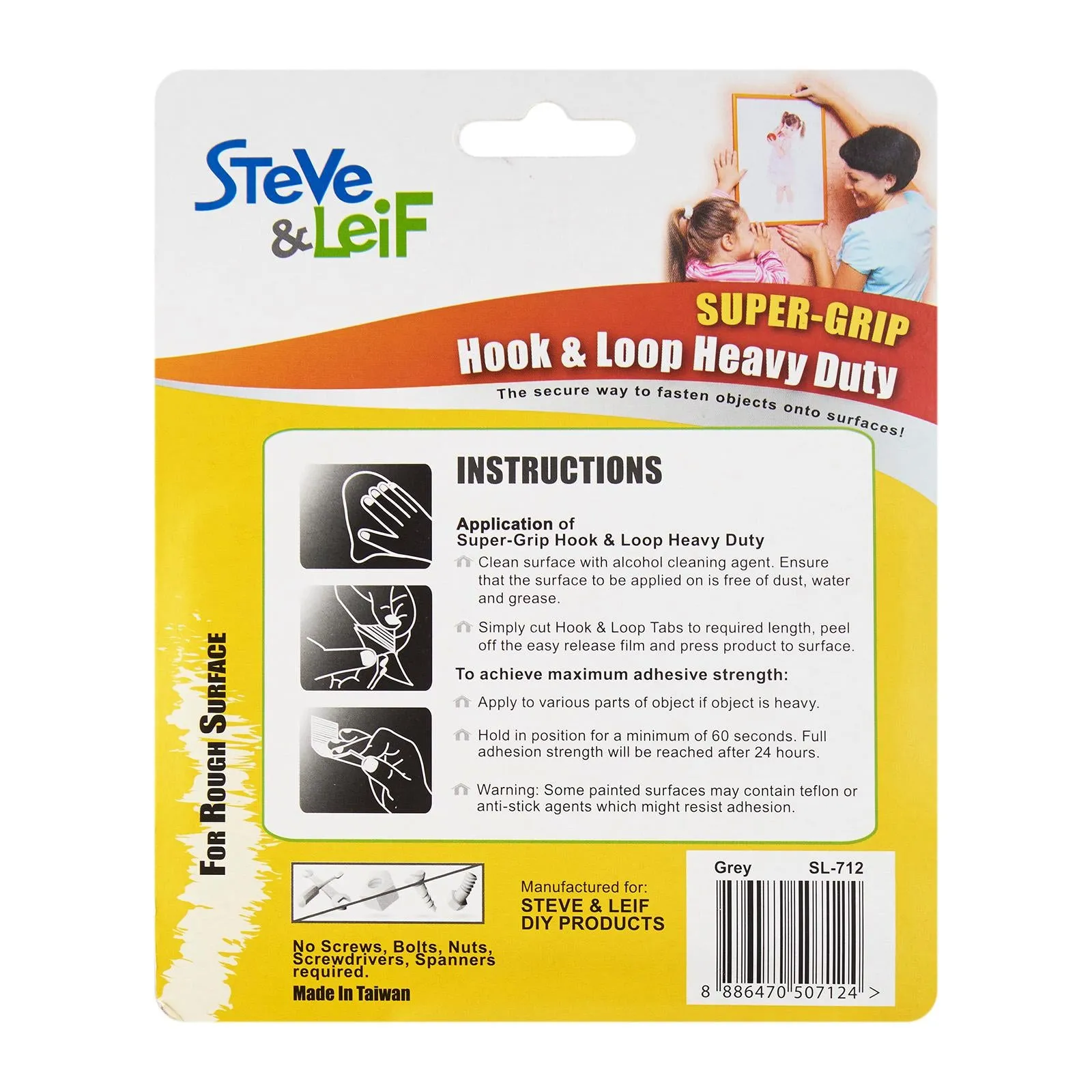 SuperGrip Grey Heavy Duty Hook and Loop Strips (3 Sets)