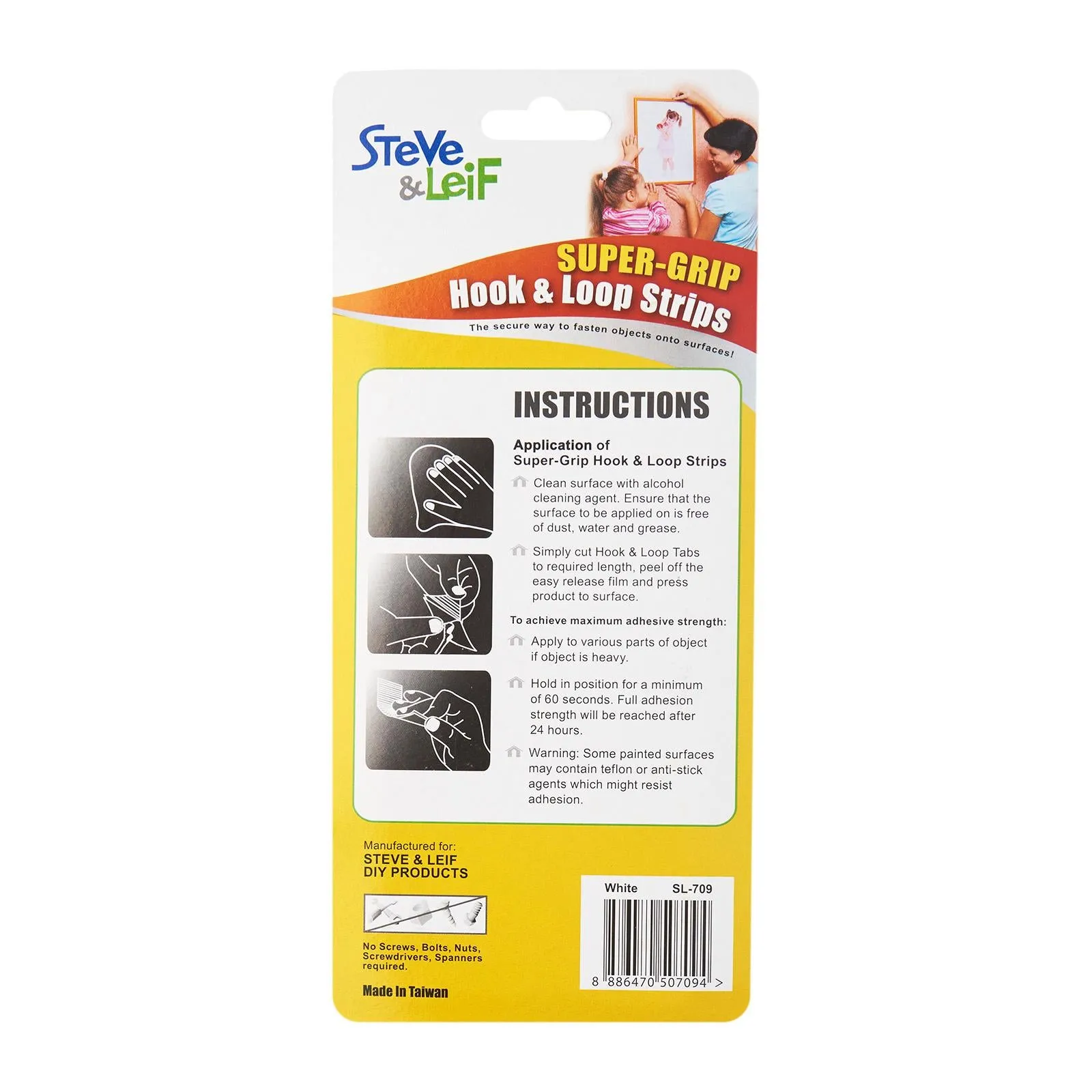 SuperGrip White Hook and Loop Strips (4 Sets)