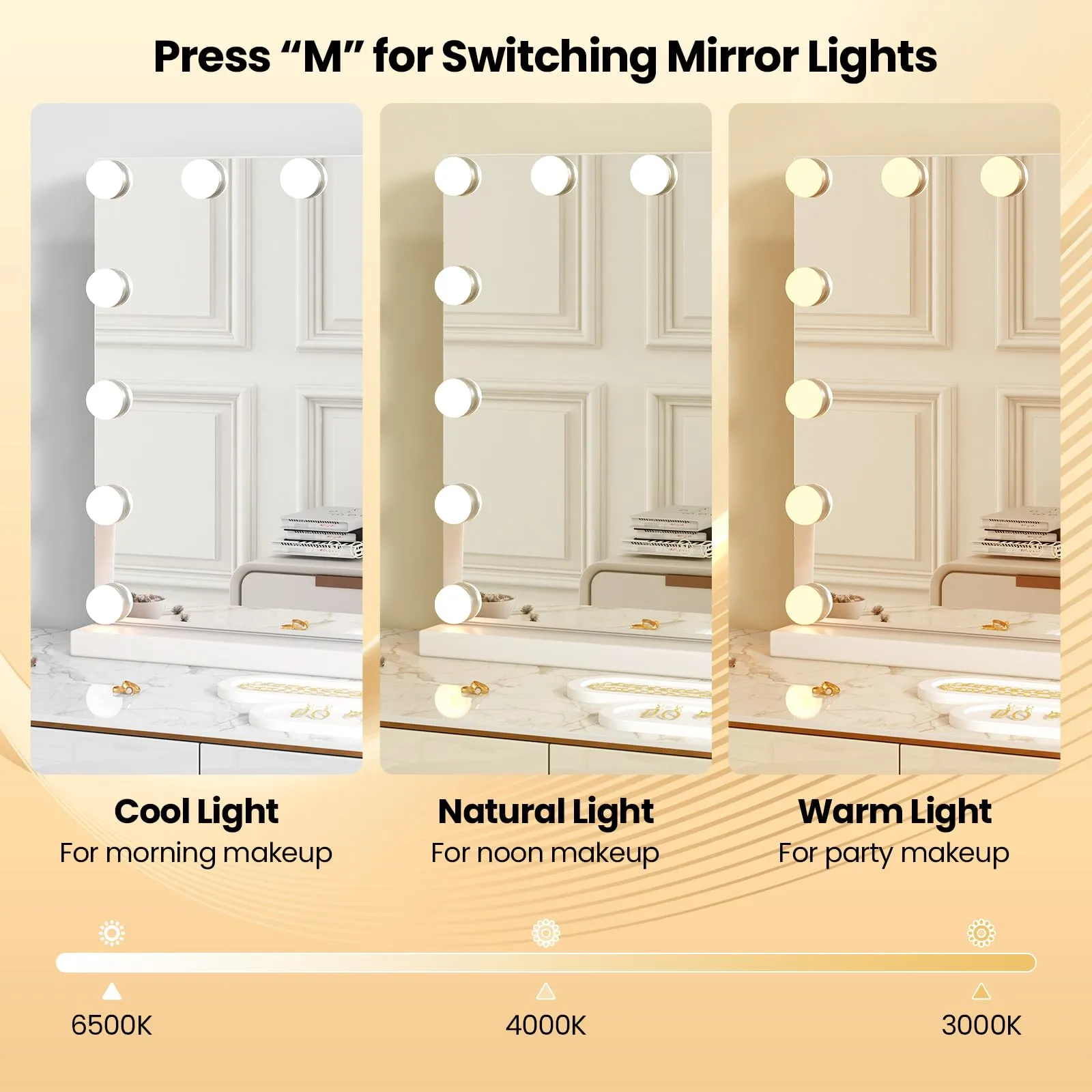 Tangkula Vanity Mirror with Light, 22" x 17" Makeup Mirror with 14 Bulbs
