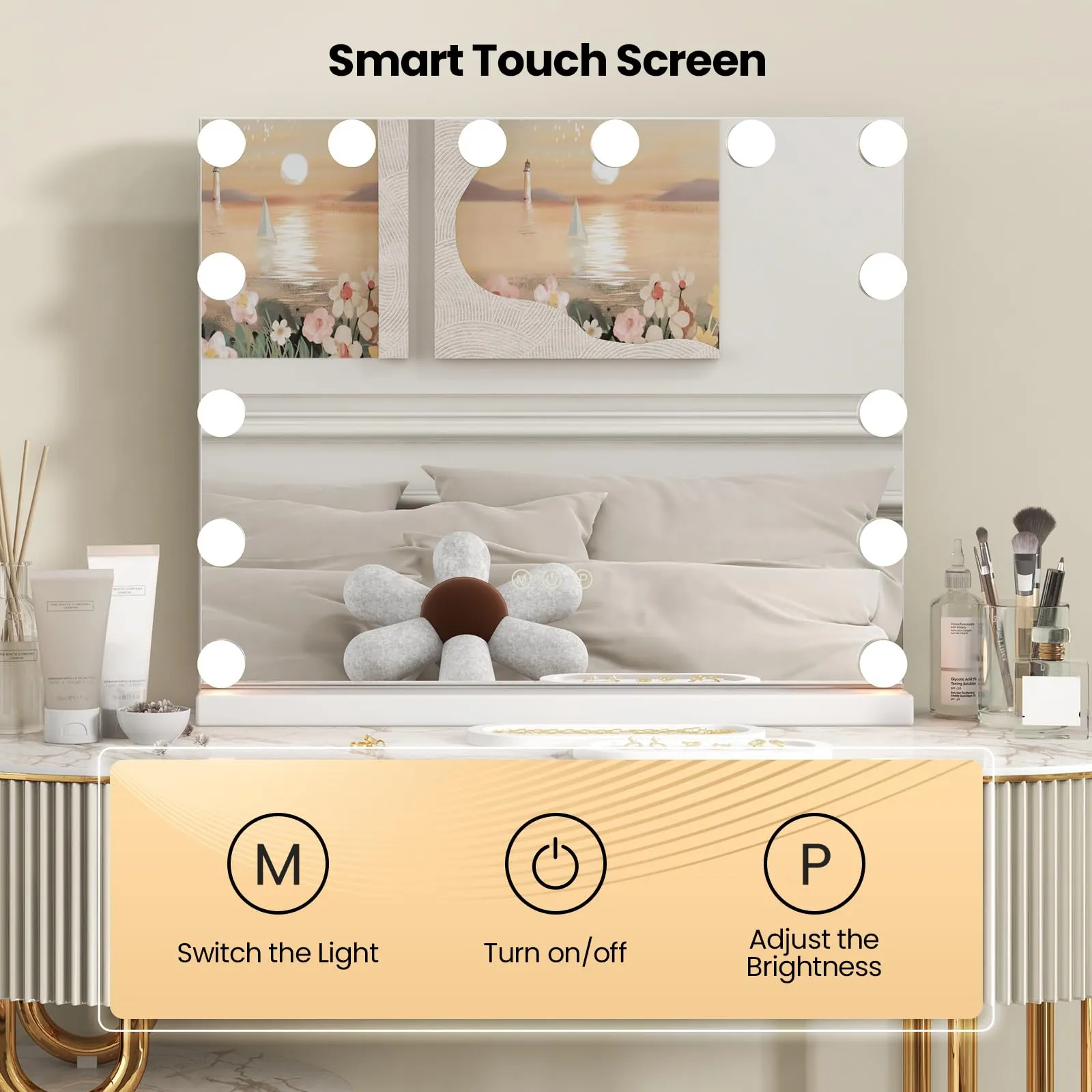 Tangkula Vanity Mirror with Light, 22" x 17" Makeup Mirror with 14 Bulbs
