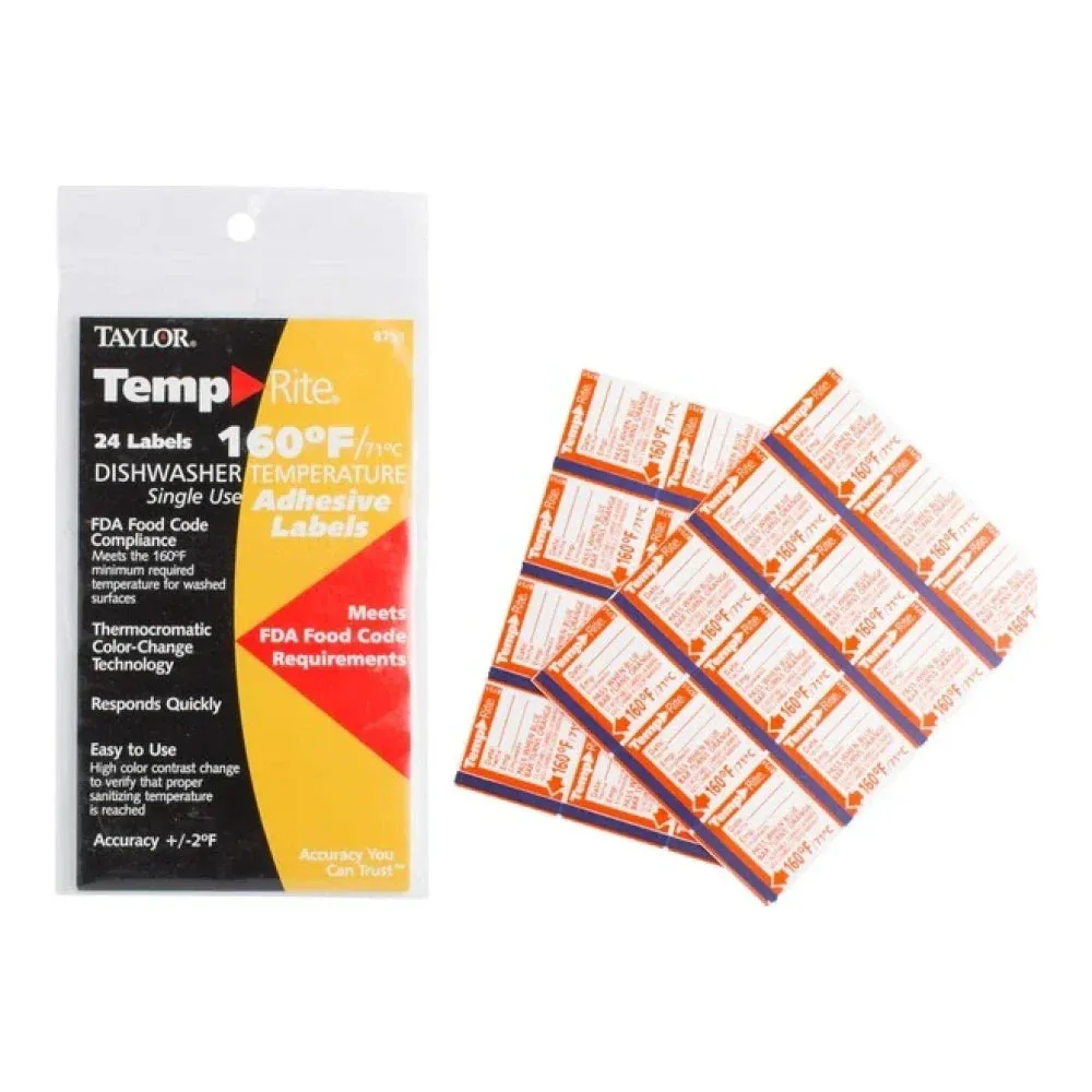 Taylor 8751 TempRite Adhesive Dishwasher Temperature Labels, 160 F, 24 / Pack