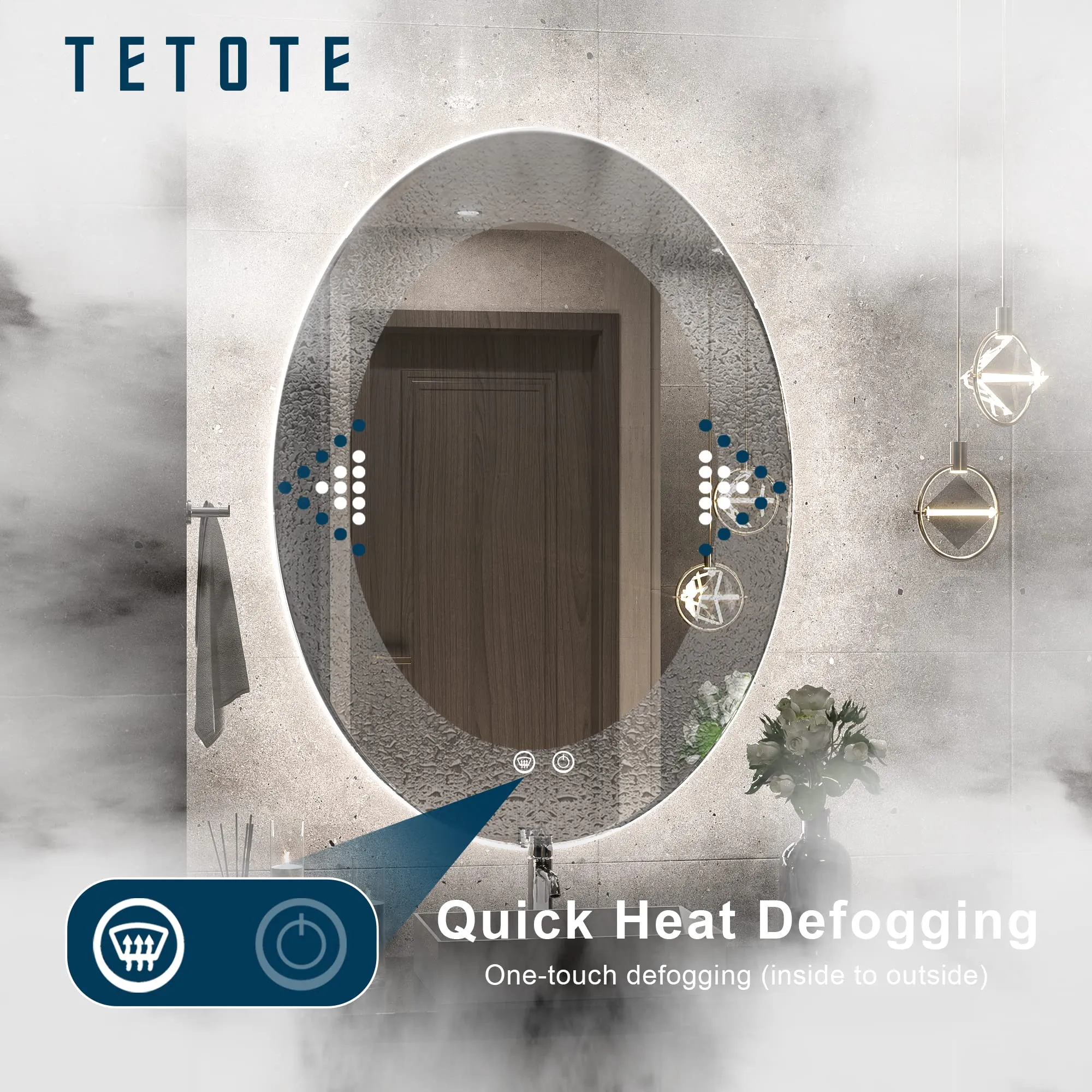 TETOTE 24x32 LED Oval Mirror Backlit,Dimmable Antifog Mirror with Lights Wall Mounted Vanity Mirror Lighted