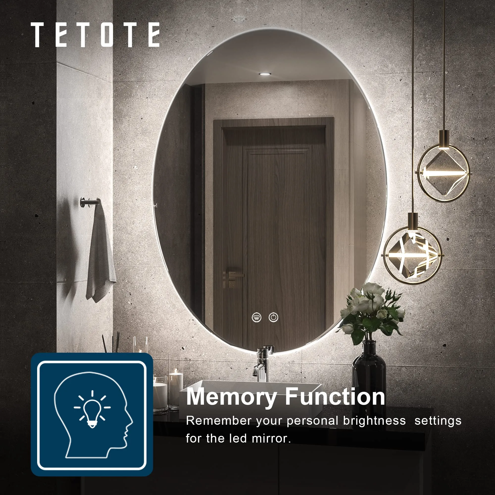 TETOTE 24x32 LED Oval Mirror Backlit,Dimmable Antifog Mirror with Lights Wall Mounted Vanity Mirror Lighted