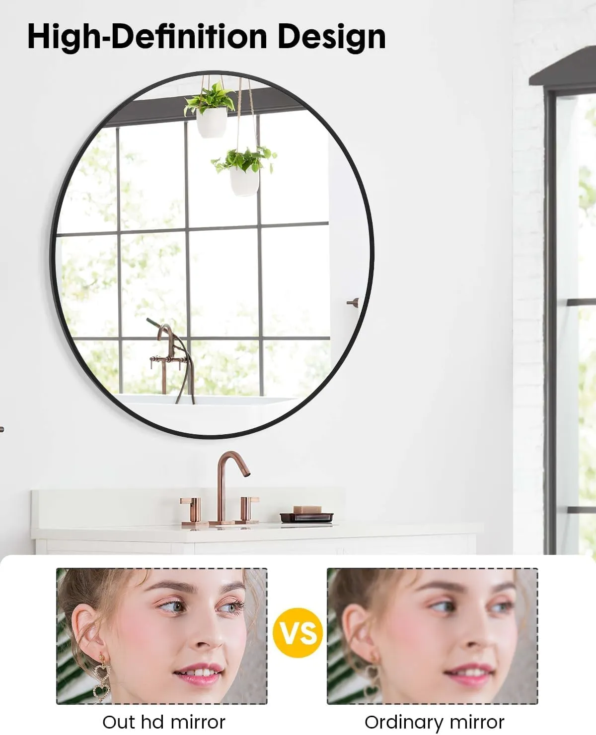 The Artment Your Artistic Apartment Lucid High Definition Round Shape Wall Mirror For Living Room || Bedroom || Bthroom , Home & Decor 16''-36'' Sizes, with Hanging Stripes (Black Frame, 16 Inch)