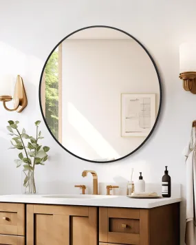 The Artment Your Artistic Apartment Lucid High Definition Round Shape Wall Mirror For Living Room || Bedroom || Bthroom , Home & Decor 16''-36'' Sizes, with Hanging Stripes (Black Frame, 16 Inch)
