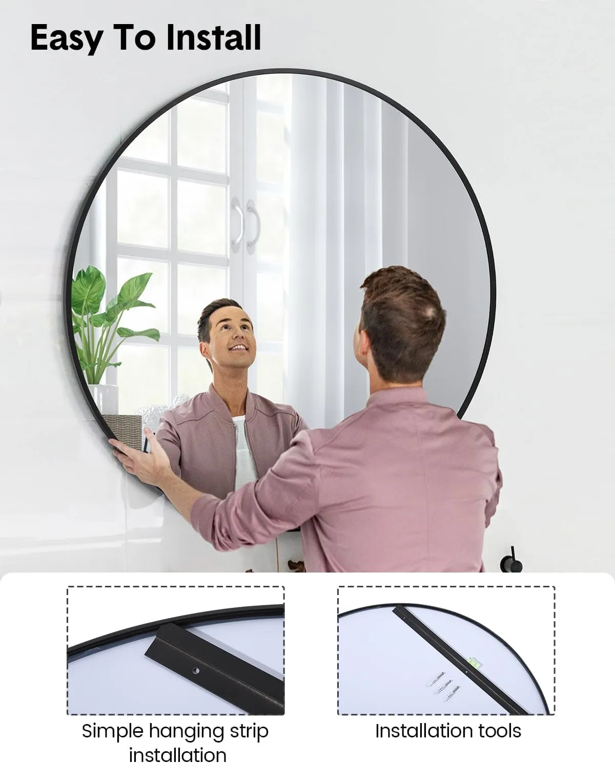 The Artment Your Artistic Apartment Lucid High Definition Round Shape Wall Mirror For Living Room || Bedroom || Bthroom , Home & Decor 16''-36'' Sizes, with Hanging Stripes (Black Frame, 16 Inch)