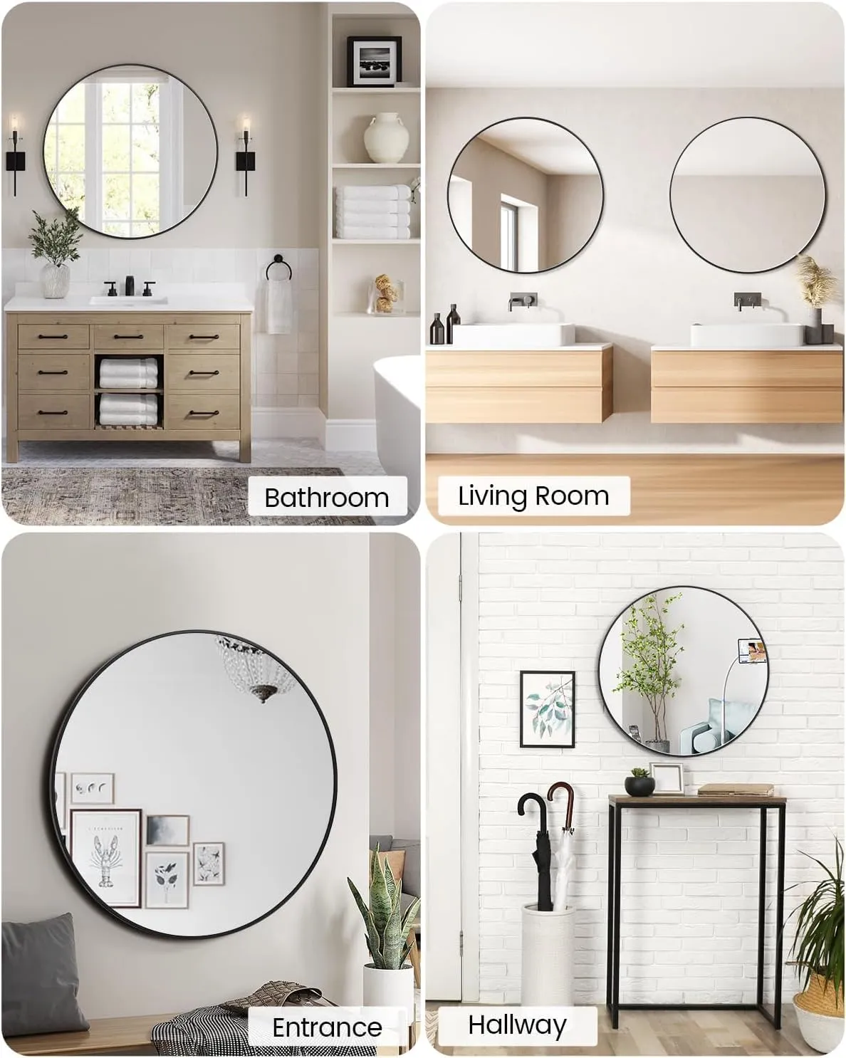 The Artment Your Artistic Apartment Lucid High Definition Round Shape Wall Mirror For Living Room || Bedroom || Bthroom , Home & Decor 16''-36'' Sizes, with Hanging Stripes (Black Frame, 16 Inch)
