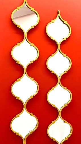 TIMAYA'S Magnum Mirror Set of 2 Golden Tall 4.1 feet Designer Mirror Strips in Antique mughal Cut for Outdoor Indoor Living Room Decor
