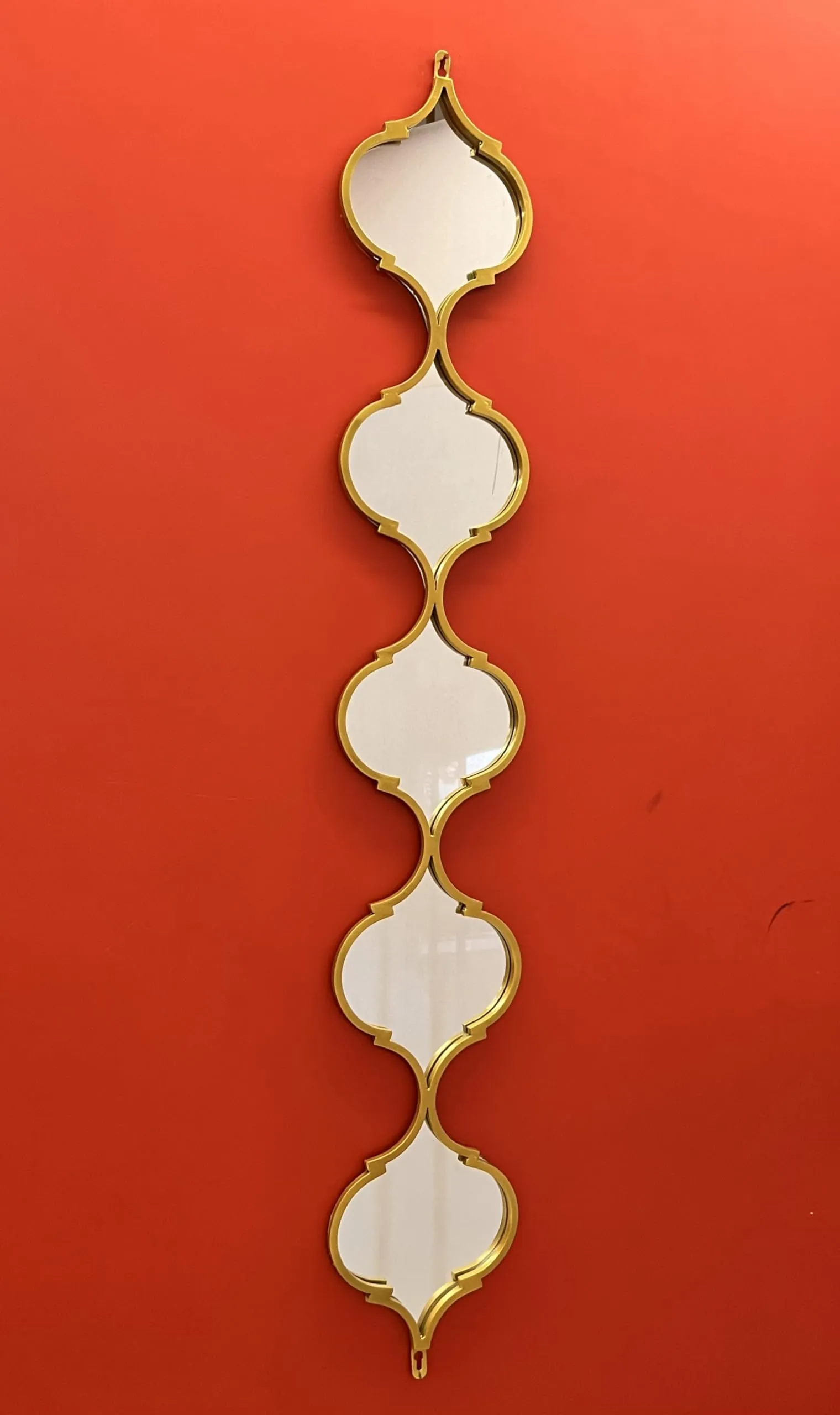 TIMAYA'S Magnum Mirror Set of 2 Golden Tall 4.1 feet Designer Mirror Strips in Antique mughal Cut for Outdoor Indoor Living Room Decor