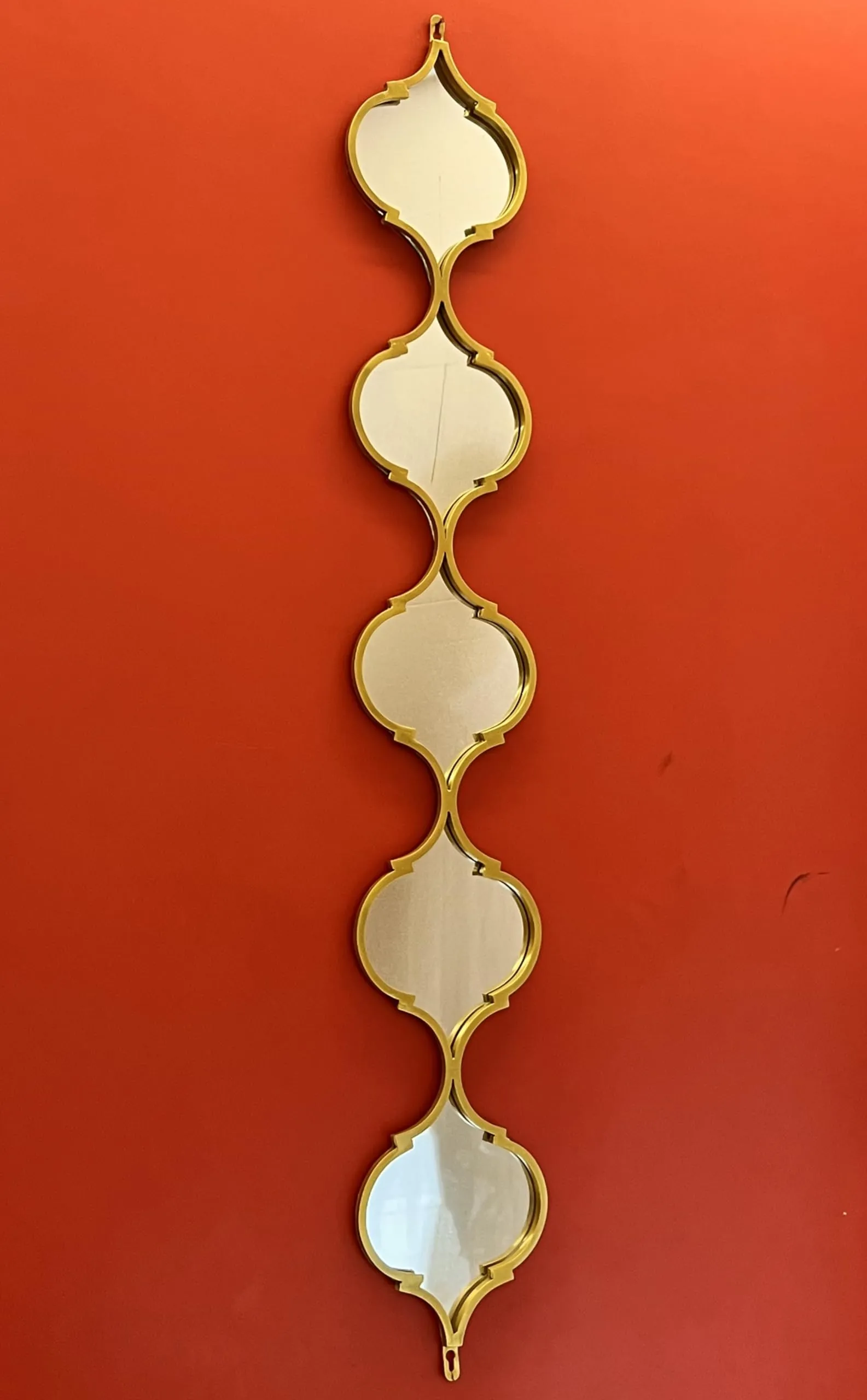 TIMAYA'S Magnum Mirror Set of 2 Golden Tall 4.1 feet Designer Mirror Strips in Antique mughal Cut for Outdoor Indoor Living Room Decor