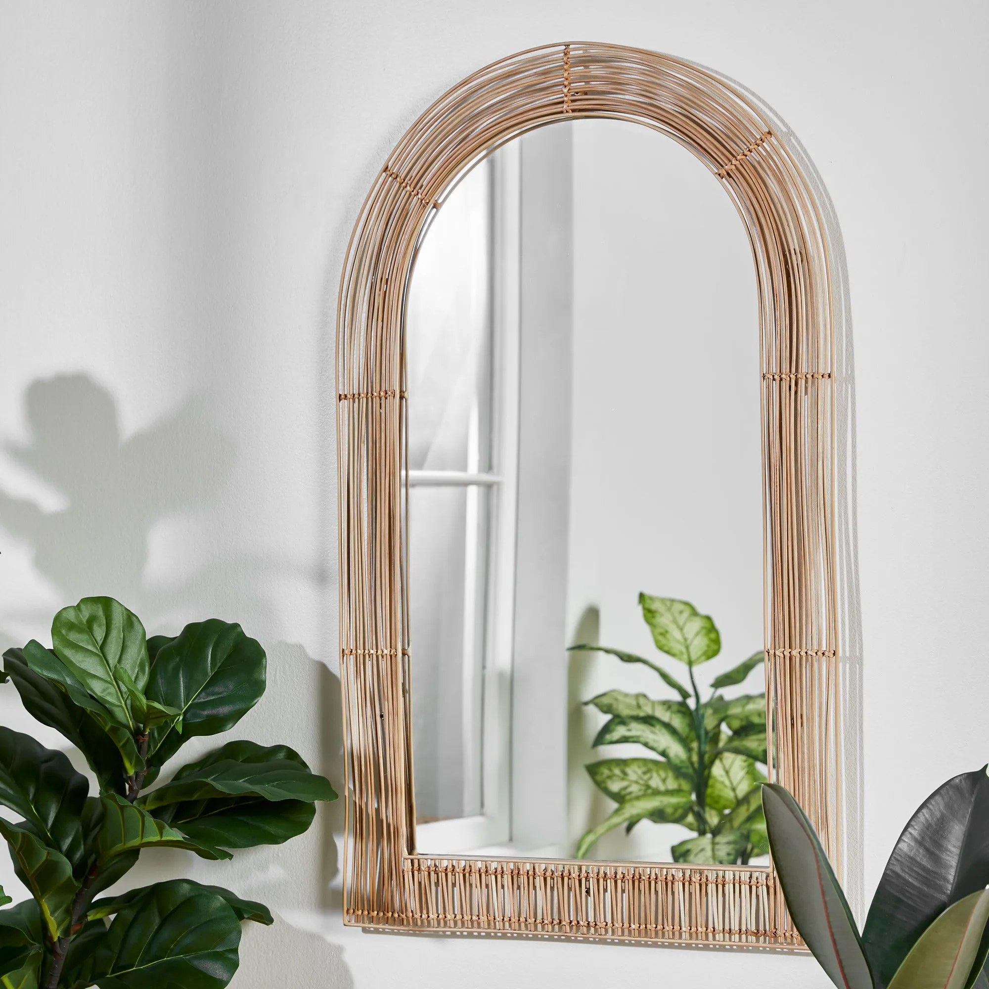Tulum Arched Rattan & Metal Mirror