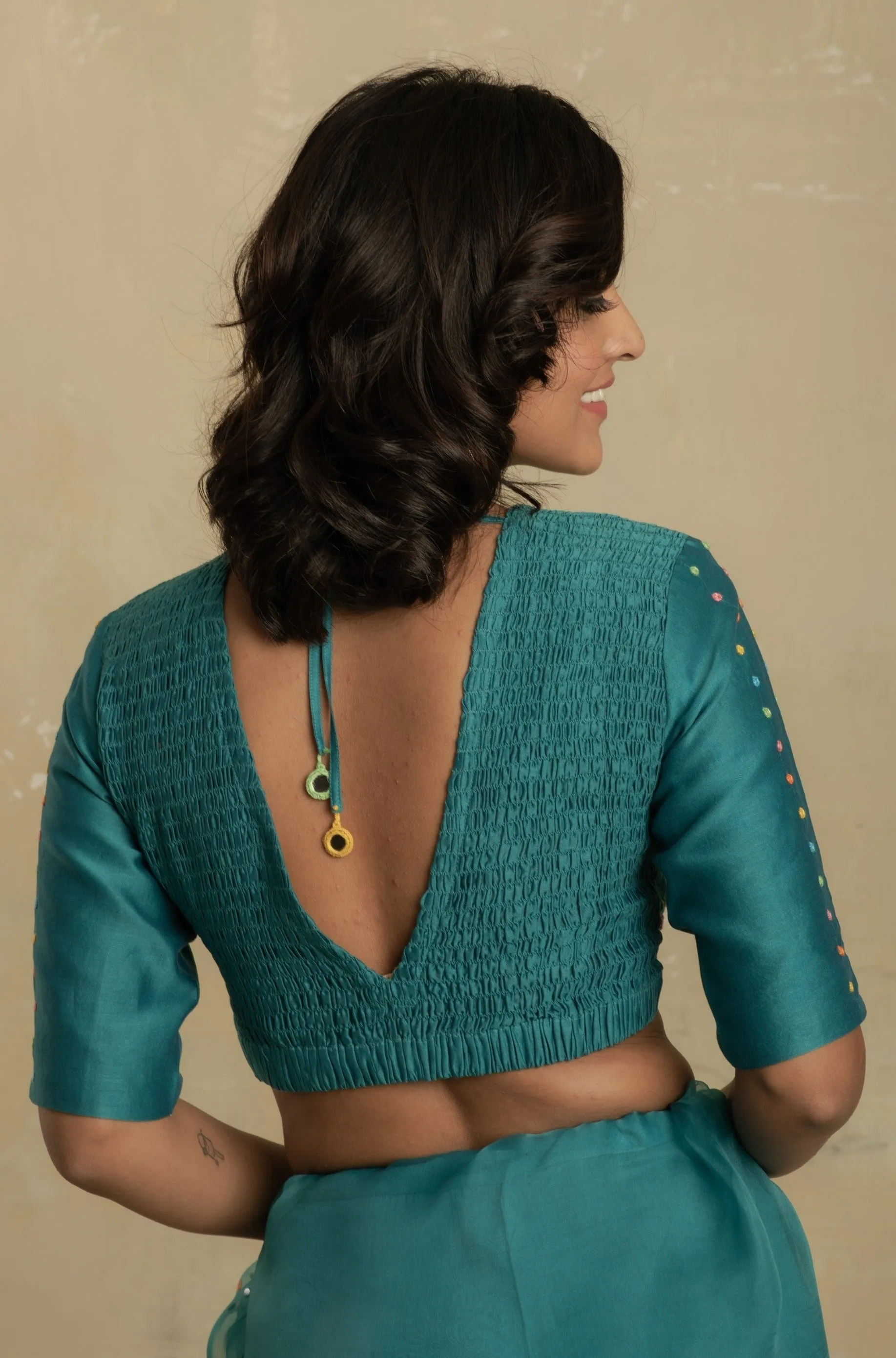 Turquoise Organza Saree (Blouse optional)