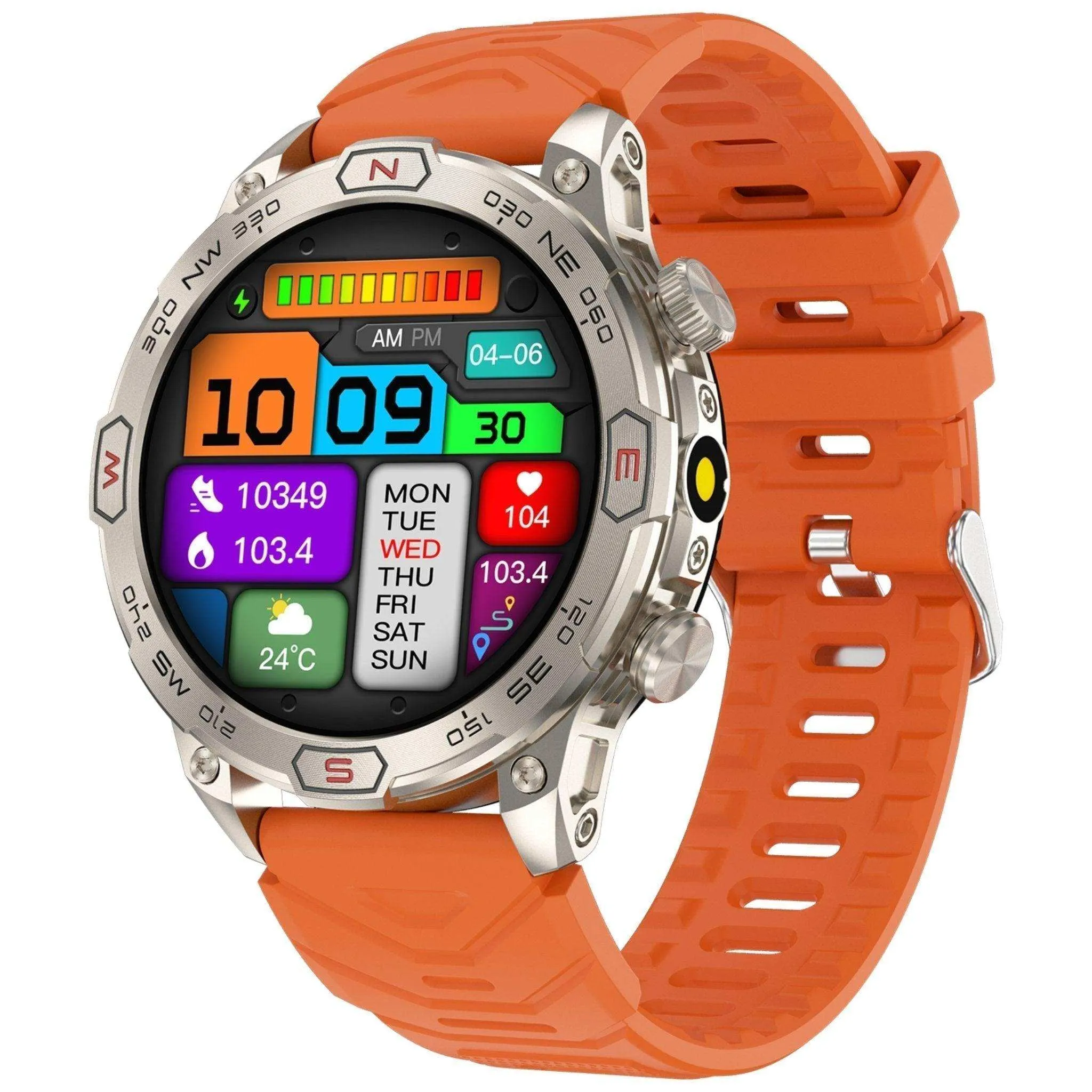 TUTT KC86 AMOLED Zinc Alloy Rugged Outdoor Smart Watch | Compass Barometer Altimeter 1 ATM Waterproof Emergency LED Flashlight | Sport Health Monitor Men Women Long 450 mAh Battery