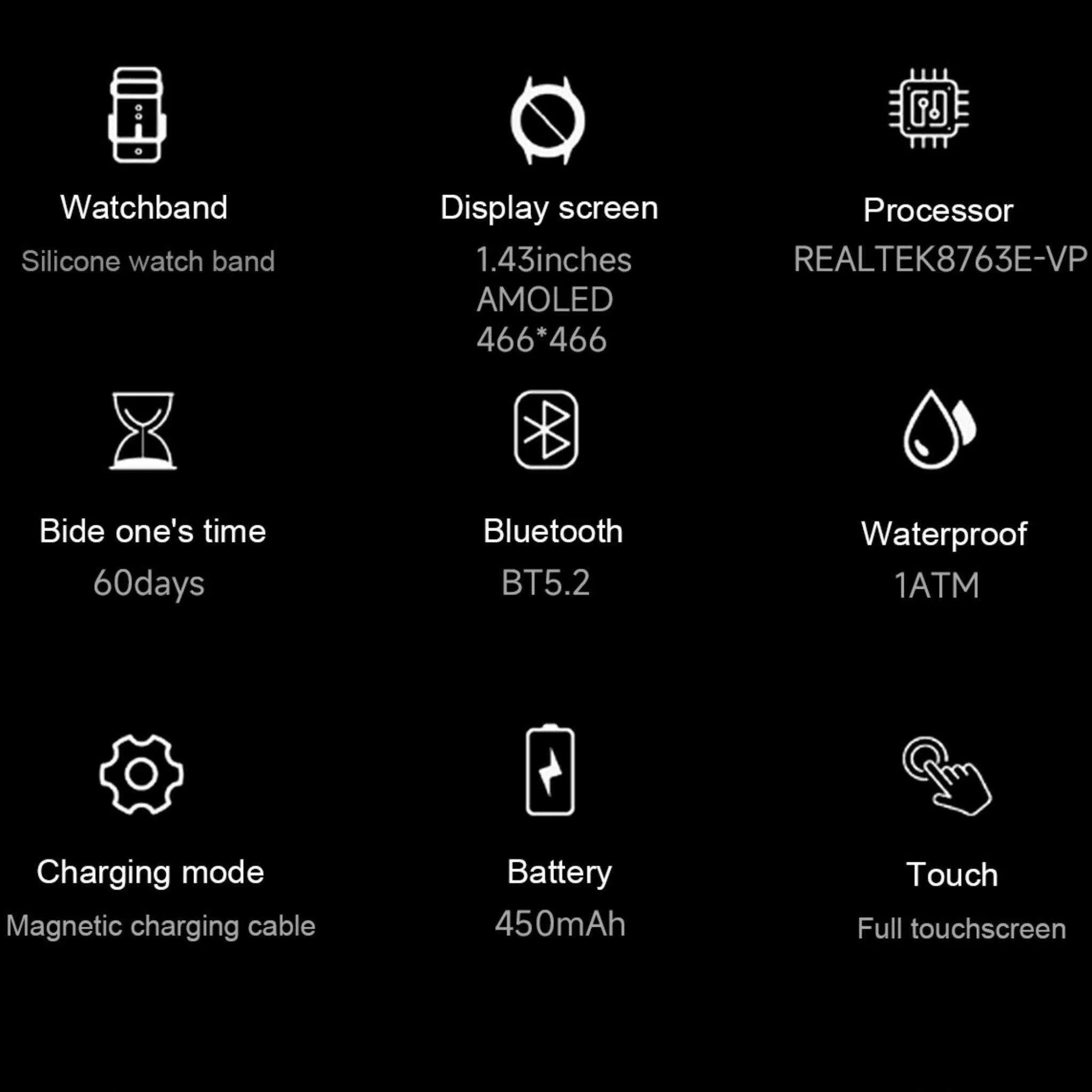 TUTT KC86 AMOLED Zinc Alloy Rugged Outdoor Smart Watch | Compass Barometer Altimeter 1 ATM Waterproof Emergency LED Flashlight | Sport Health Monitor Men Women Long 450 mAh Battery
