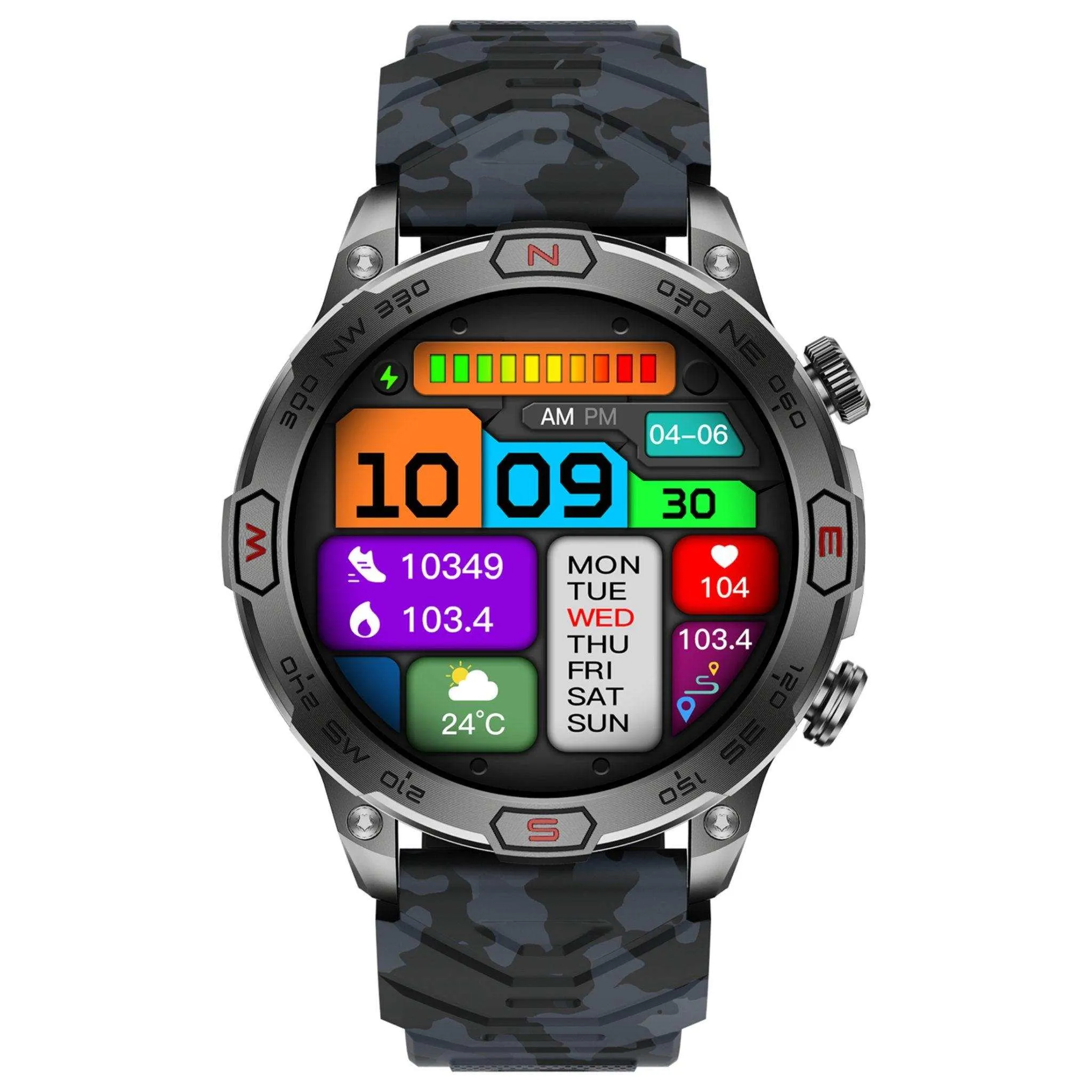 TUTT KC86 AMOLED Zinc Alloy Rugged Outdoor Smart Watch | Compass Barometer Altimeter 1 ATM Waterproof Emergency LED Flashlight | Sport Health Monitor Men Women Long 450 mAh Battery