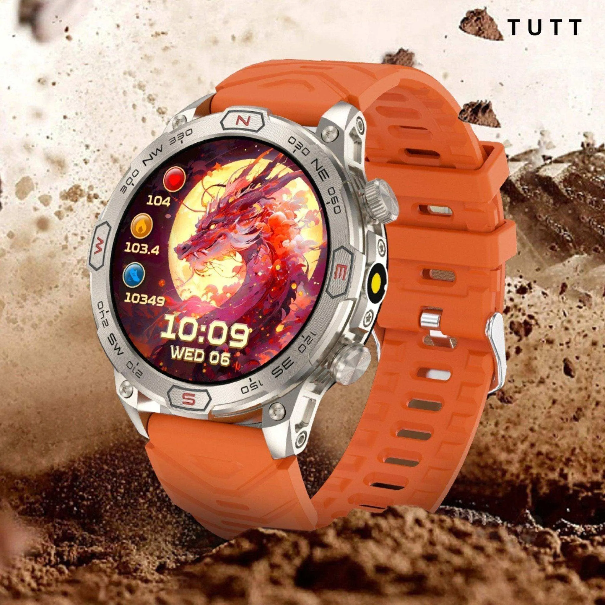 TUTT KC86 AMOLED Zinc Alloy Rugged Outdoor Smart Watch | Compass Barometer Altimeter 1 ATM Waterproof Emergency LED Flashlight | Sport Health Monitor Men Women Long 450 mAh Battery