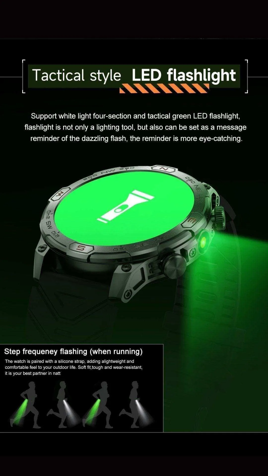 TUTT KC86 AMOLED Zinc Alloy Rugged Outdoor Smart Watch | Compass Barometer Altimeter 1 ATM Waterproof Emergency LED Flashlight | Sport Health Monitor Men Women Long 450 mAh Battery
