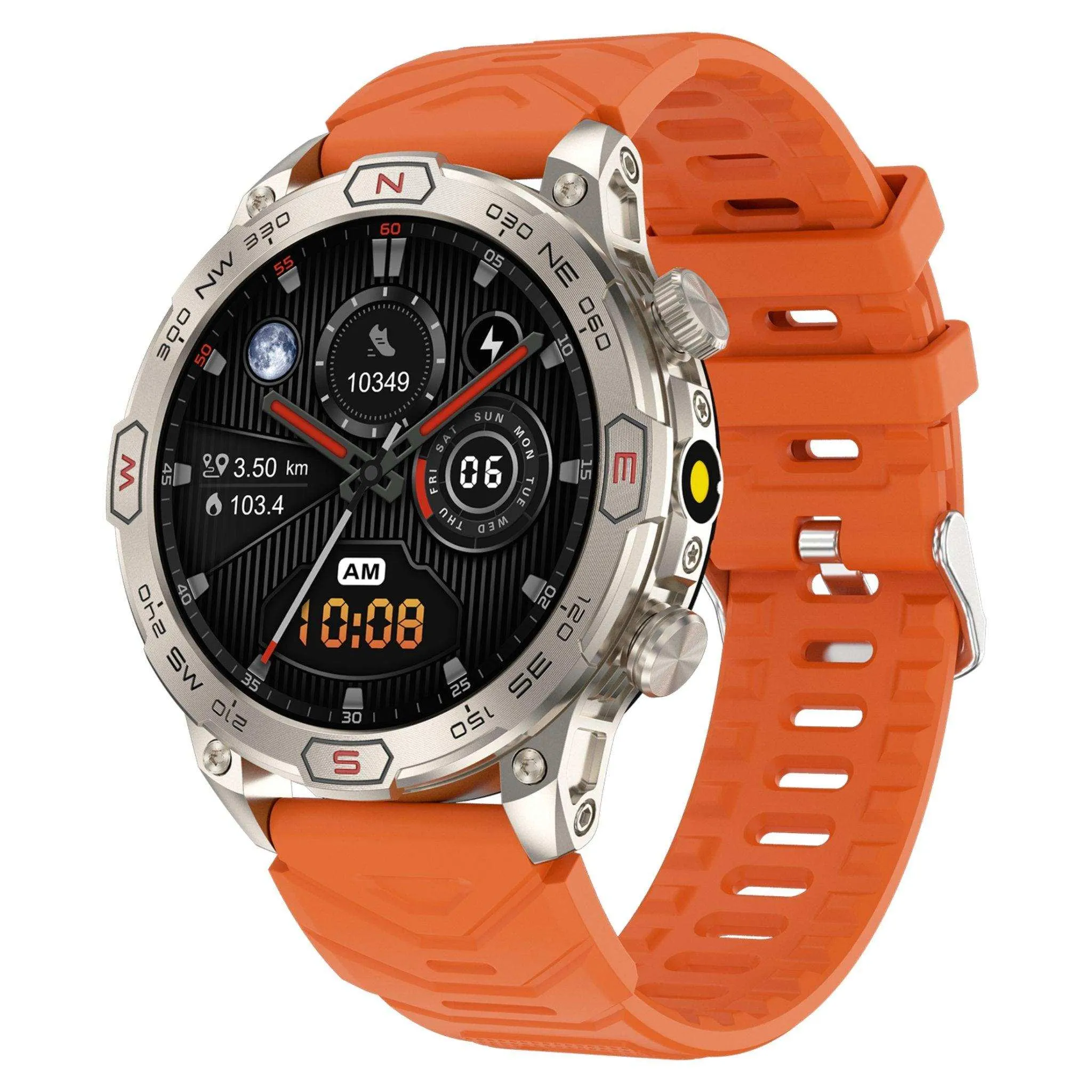 TUTT KC86 AMOLED Zinc Alloy Rugged Outdoor Smart Watch | Compass Barometer Altimeter 1 ATM Waterproof Emergency LED Flashlight | Sport Health Monitor Men Women Long 450 mAh Battery