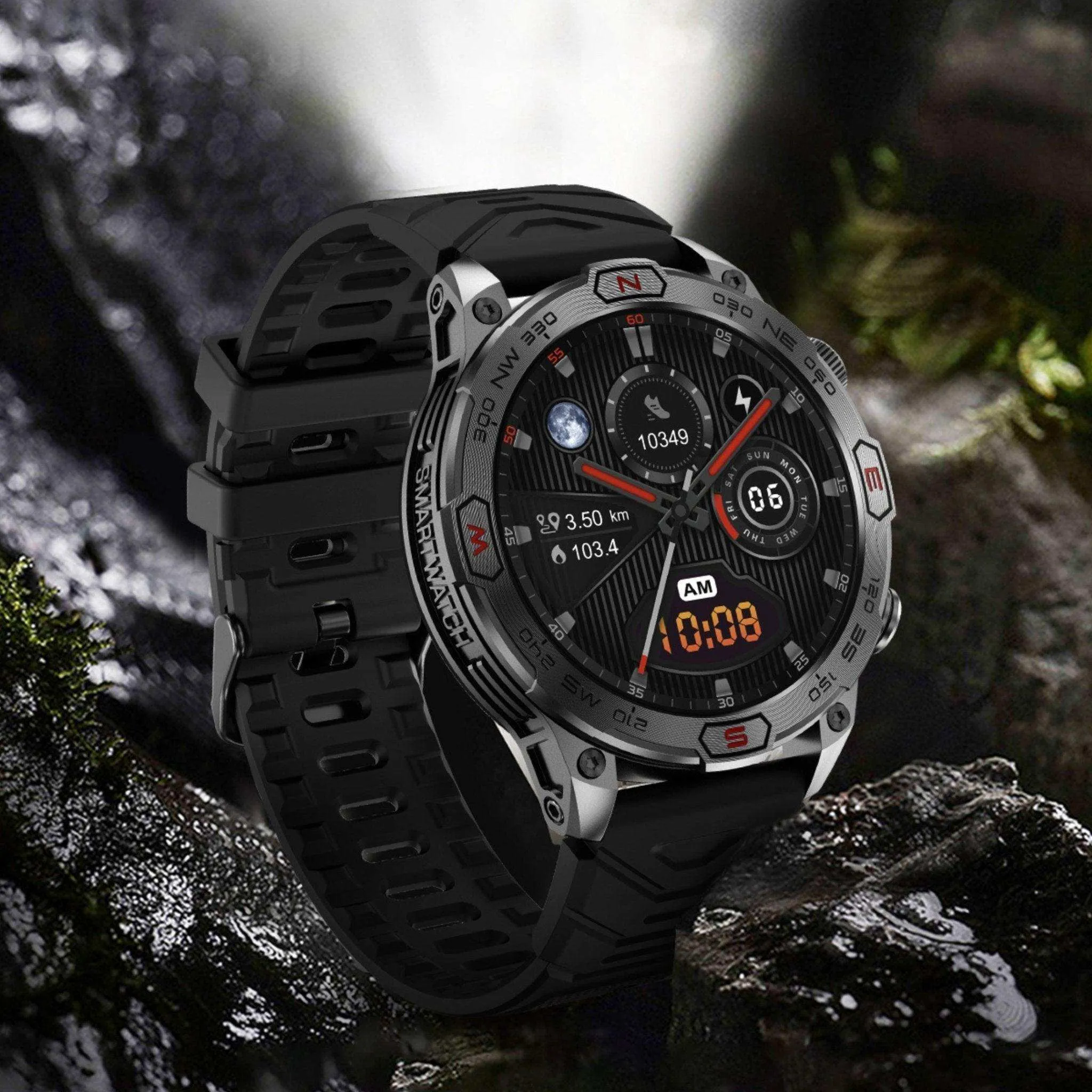 TUTT KC86 AMOLED Zinc Alloy Rugged Outdoor Smart Watch | Compass Barometer Altimeter 1 ATM Waterproof Emergency LED Flashlight | Sport Health Monitor Men Women Long 450 mAh Battery