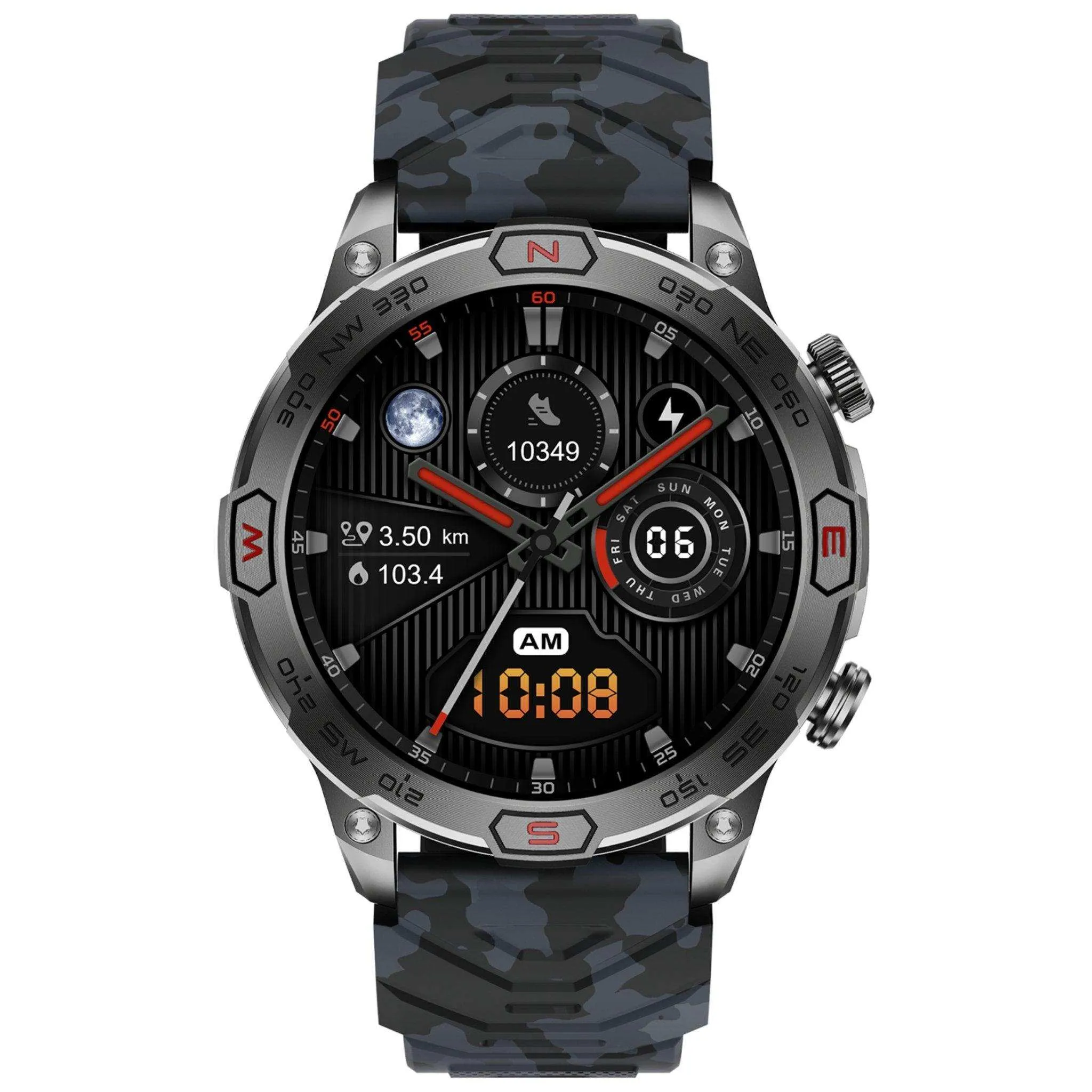 TUTT KC86 AMOLED Zinc Alloy Rugged Outdoor Smart Watch | Compass Barometer Altimeter 1 ATM Waterproof Emergency LED Flashlight | Sport Health Monitor Men Women Long 450 mAh Battery