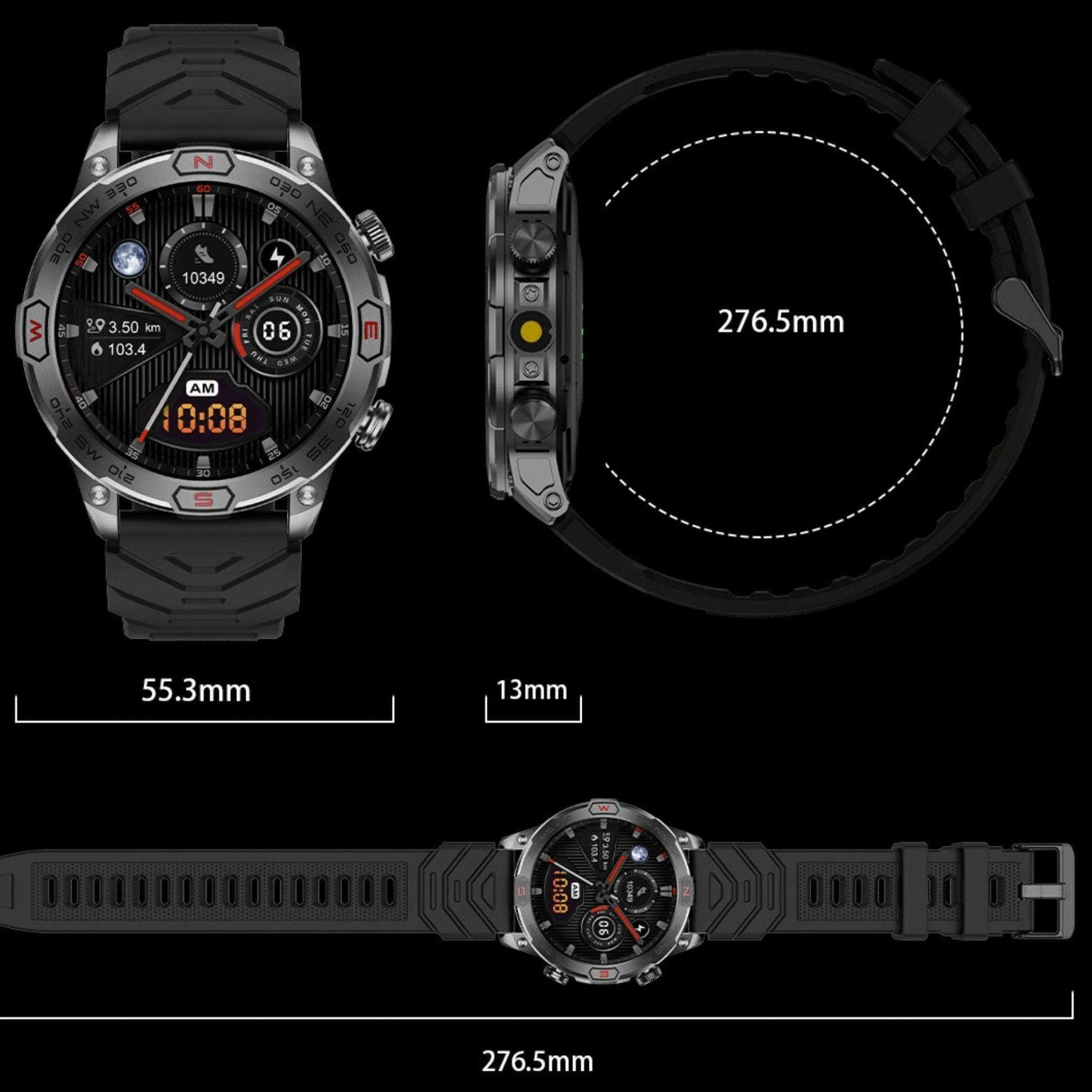 TUTT KC86 AMOLED Zinc Alloy Rugged Outdoor Smart Watch | Compass Barometer Altimeter 1 ATM Waterproof Emergency LED Flashlight | Sport Health Monitor Men Women Long 450 mAh Battery