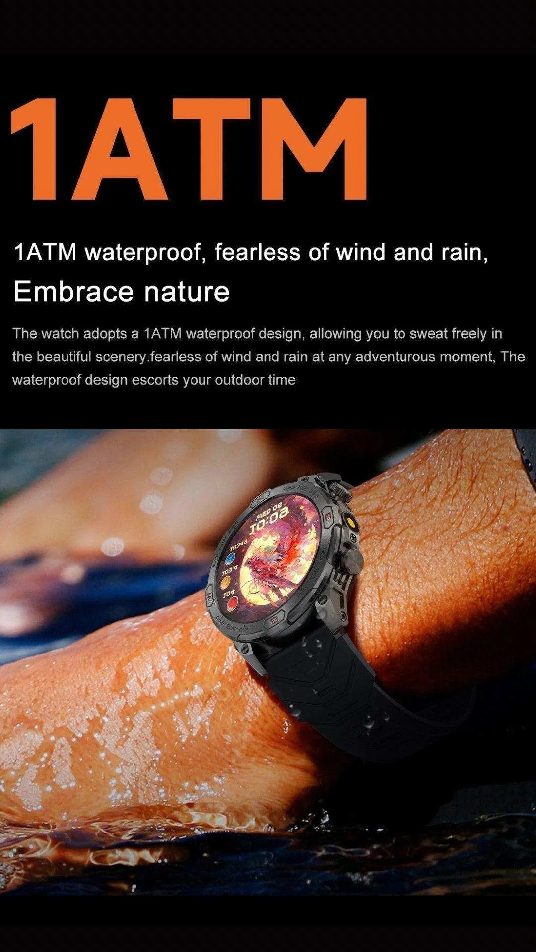 TUTT KC86 AMOLED Zinc Alloy Rugged Outdoor Smart Watch | Compass Barometer Altimeter 1 ATM Waterproof Emergency LED Flashlight | Sport Health Monitor Men Women Long 450 mAh Battery