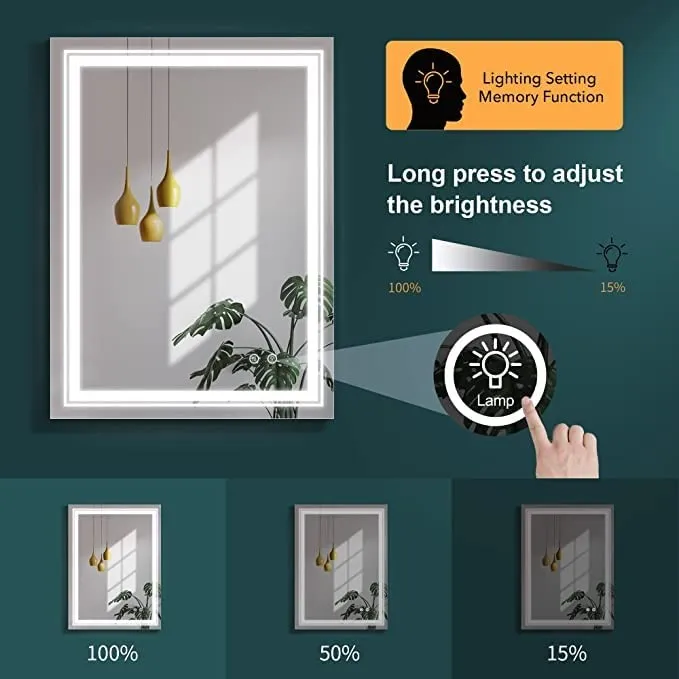 VENETIAN IMAGE 70x90 CM Dimmable LED Bathroom Mirror with Smart Touch, 3 Color Modes, Antifog Technology, Water/Termite-Proof Frame (28x36 Inches)