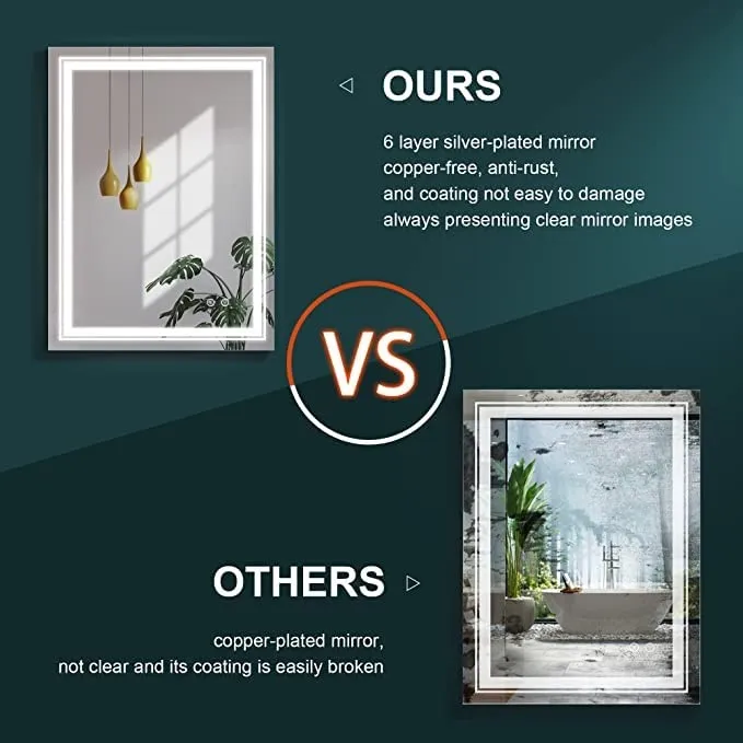 VENETIAN IMAGE 70x90 CM Dimmable LED Bathroom Mirror with Smart Touch, 3 Color Modes, Antifog Technology, Water/Termite-Proof Frame (28x36 Inches)