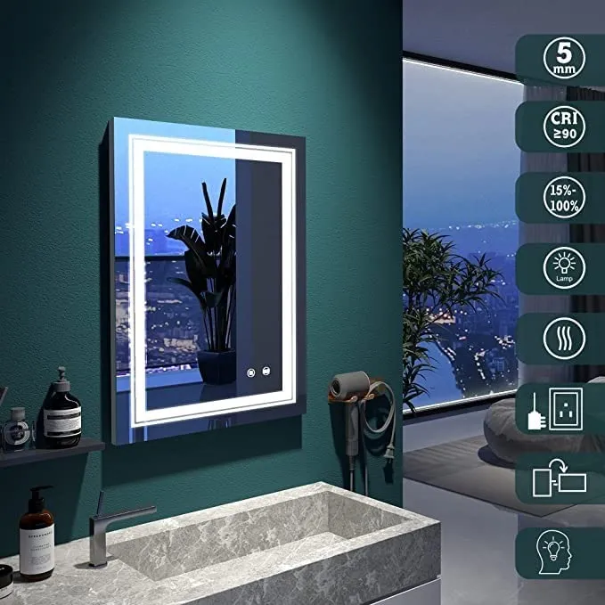 VENETIAN IMAGE 70x90 CM Dimmable LED Bathroom Mirror with Smart Touch, 3 Color Modes, Antifog Technology, Water/Termite-Proof Frame (28x36 Inches)