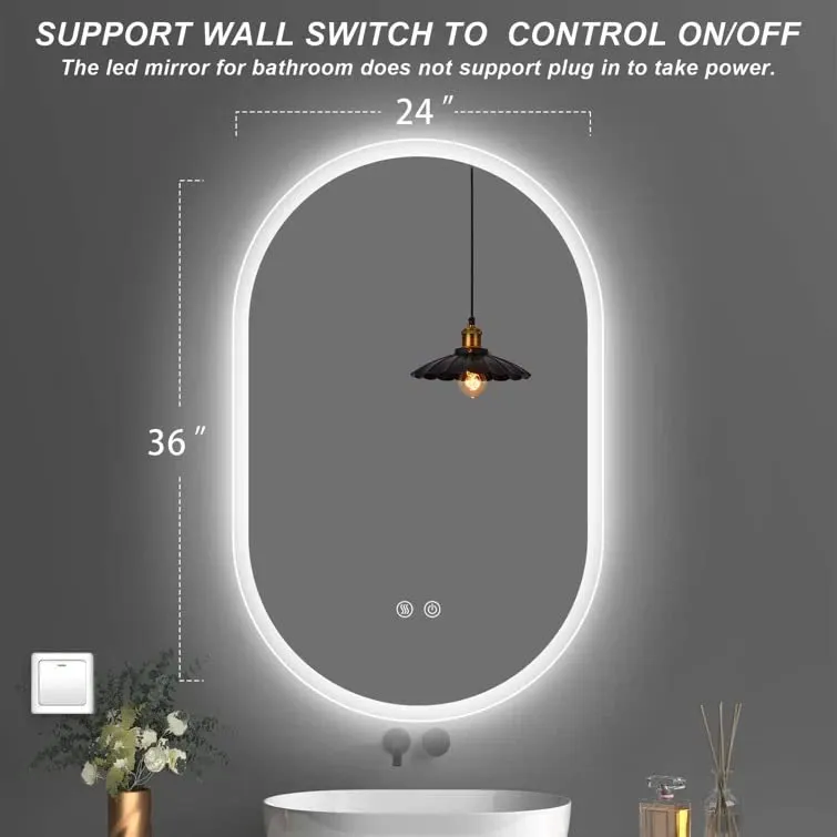 VENETIAN IMAGE Oval LED Wall-Mounted Bathroom Vanity Mirror with Anti-Fog and Dimmable 3k/4k/6k Led Lights (36" x 24")/ 60x90cm