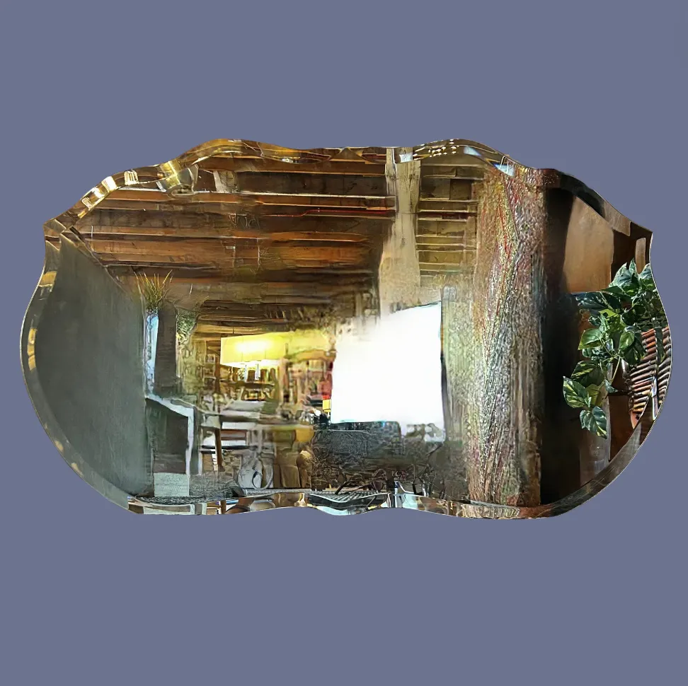 Wall Mirror, Beveled Edge, Oblong, Horizontally Hung, Curved Edges