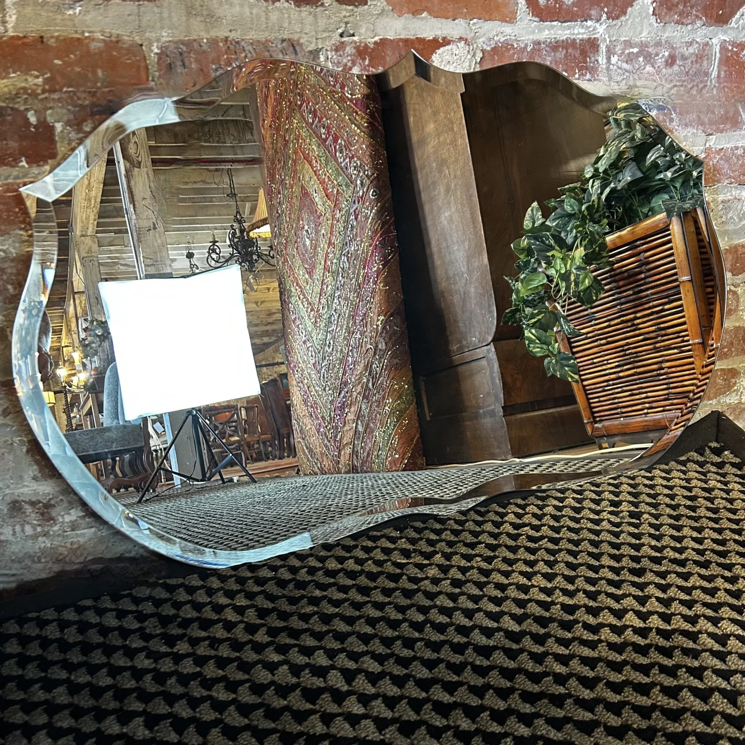 Wall Mirror, Beveled Edge, Oblong, Horizontally Hung, Curved Edges